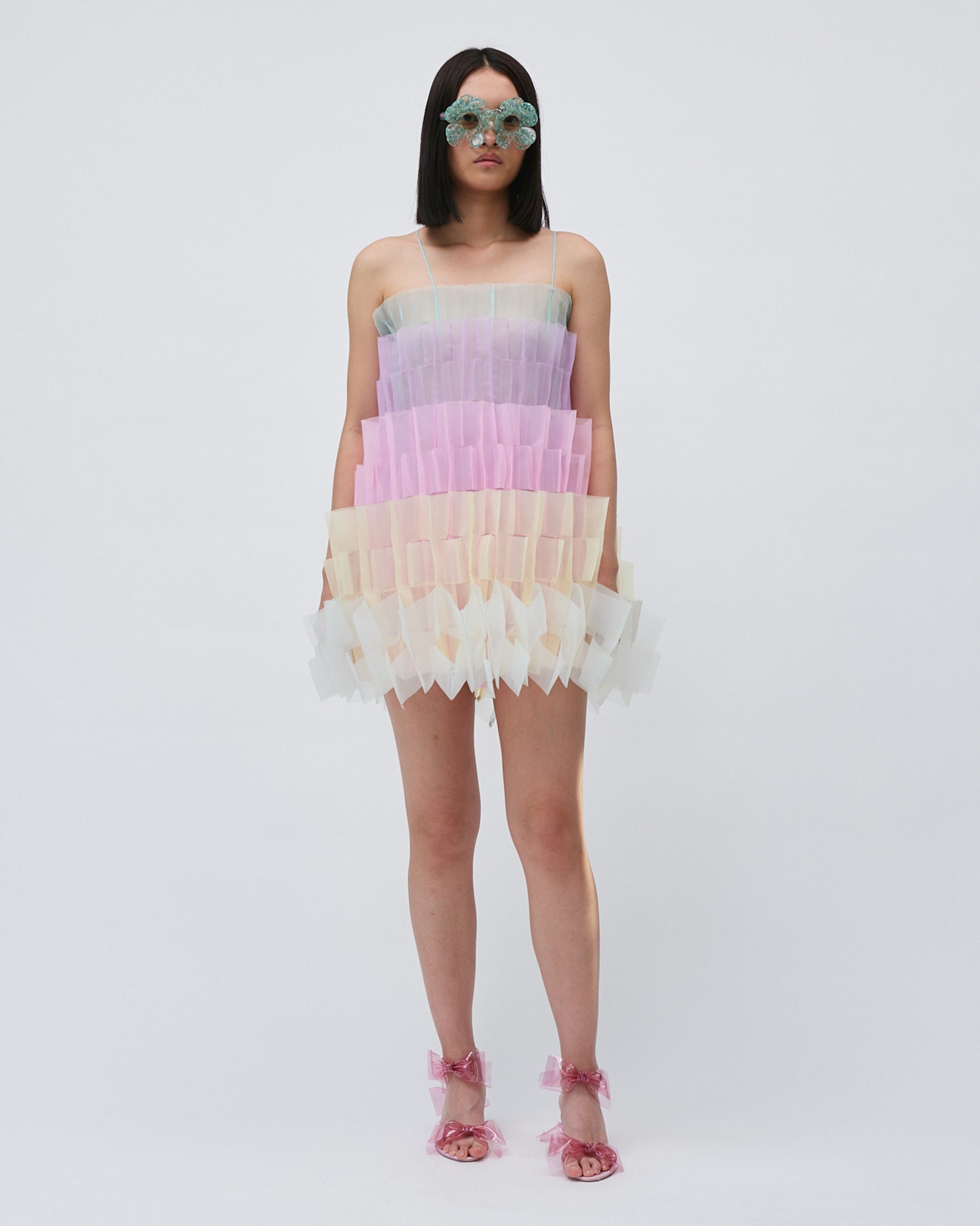 WOMENS PLEATED LAYERED MINI DRESS BRIDAL WEDDING EVENING WEAR IN PASTEL PALETTE PINK PURPLE GREEN 