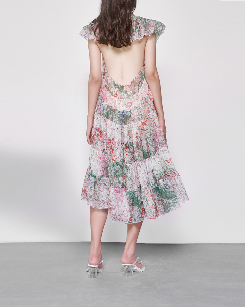WOMEN GIRL FLOWY SLEEVELESS MINI SHORT BACKLESS PRINTER VOLUME DRESS 