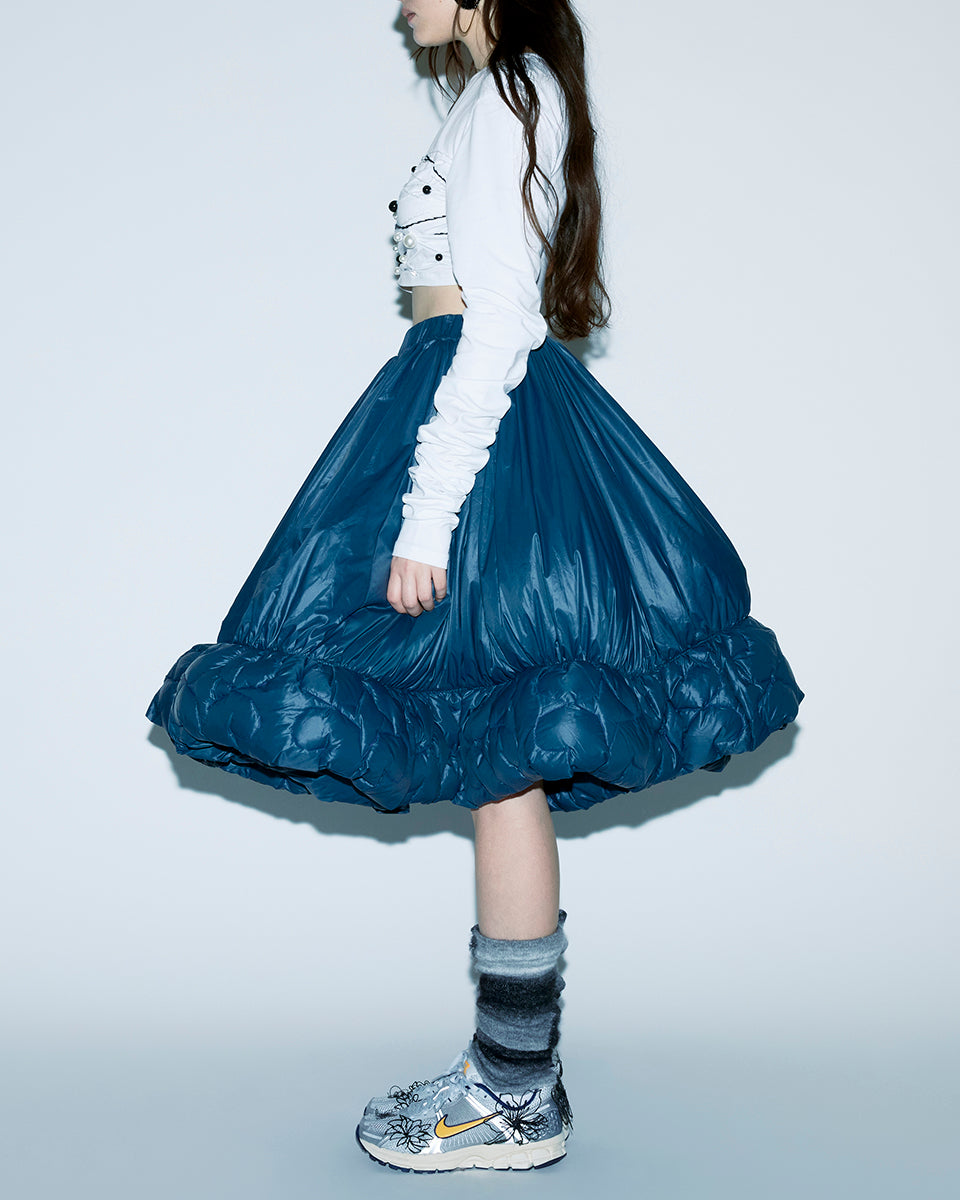 BEADED HIGH-WAIST LENGTH HAND-SEWN STITCHES WITH BEADING DETAILS GATHERED LONG-SLEEVE STRETCHY FABRIC TOP