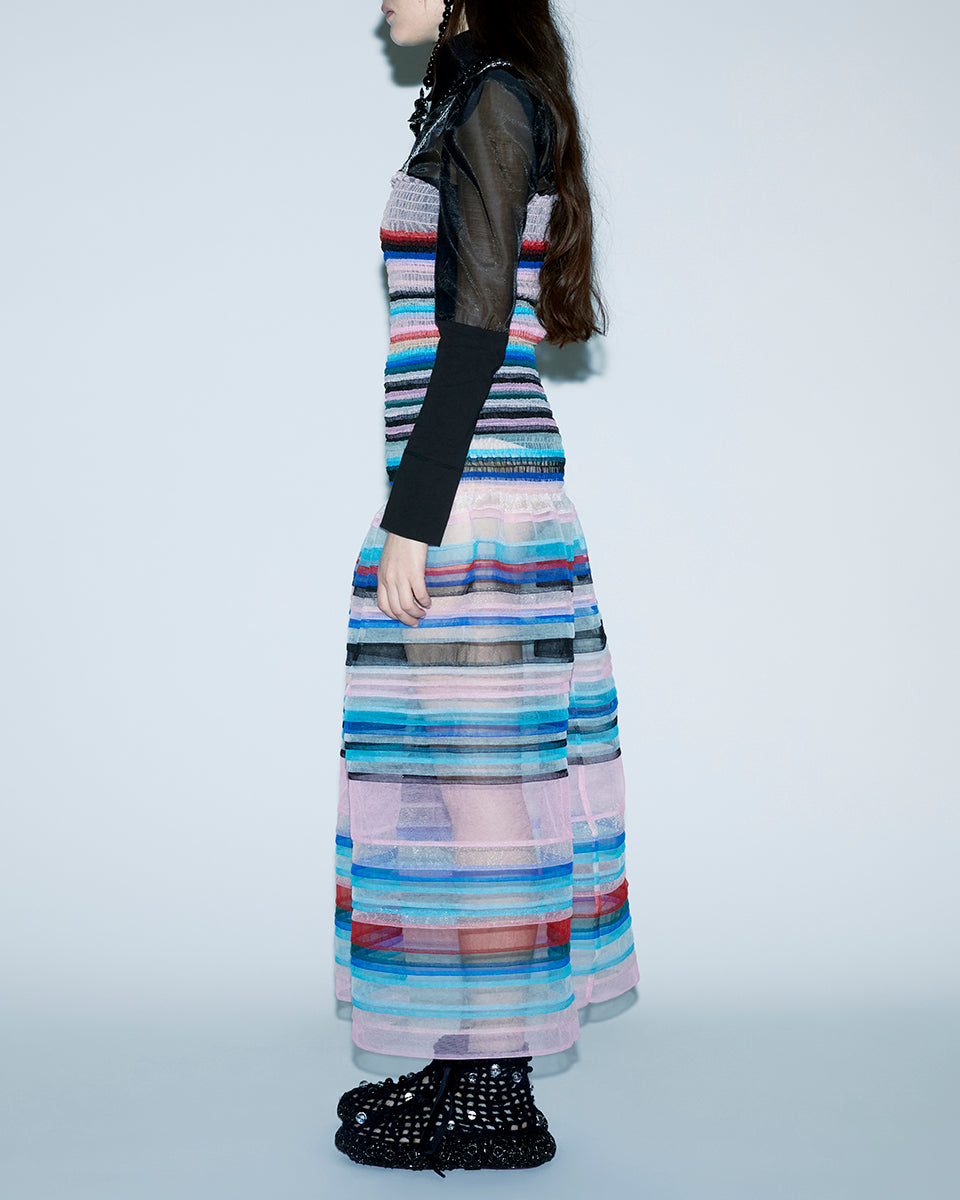 SUSAN FANG BEADED STRAP STRIPED SMOCKED DRESS SUSAN FANG BEADED STRAP STRIPED SMOCKED DRESS