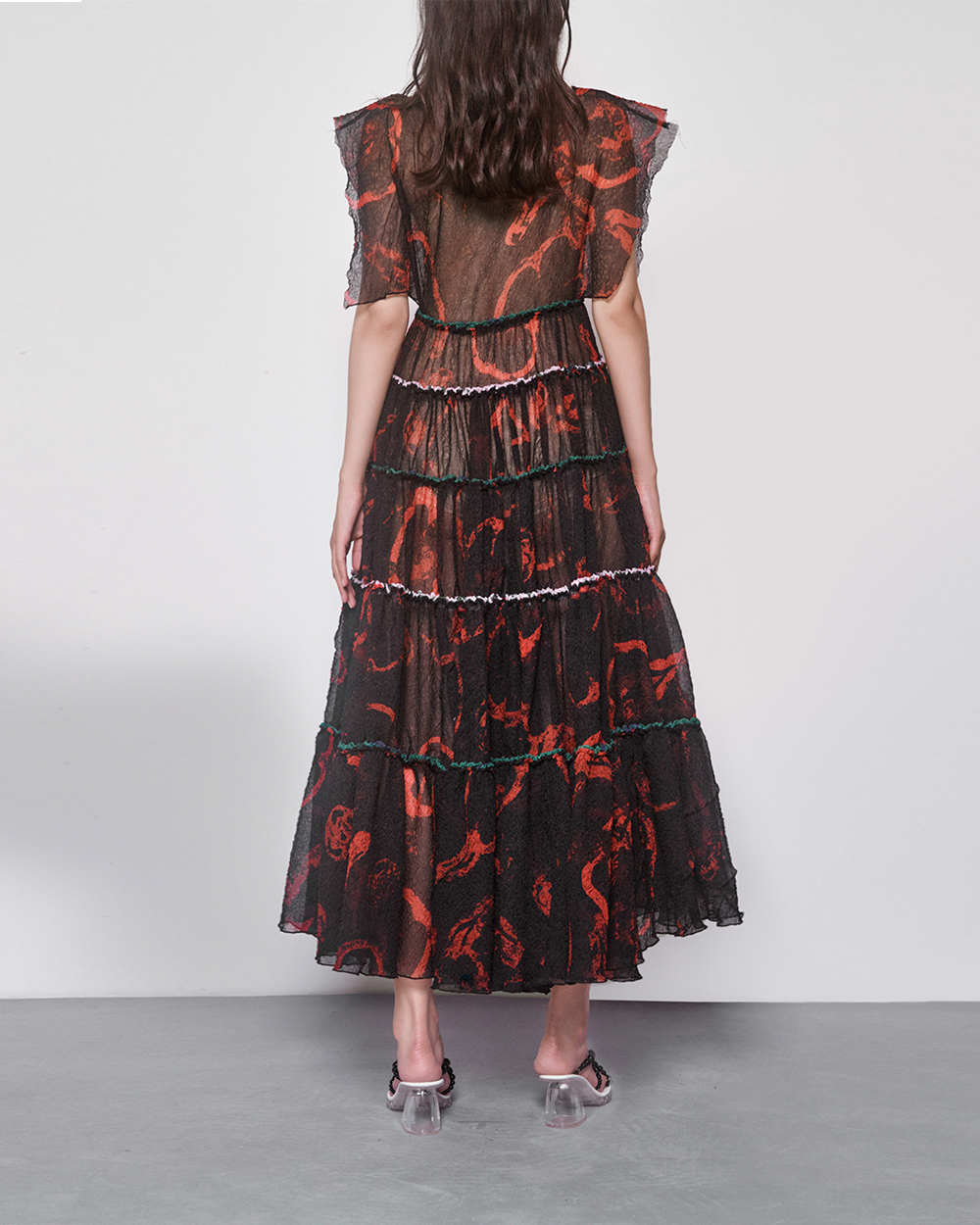 WOMEN GIRL SLEEVELESS MAXI STYLE BLACK RED PRINT DRESS