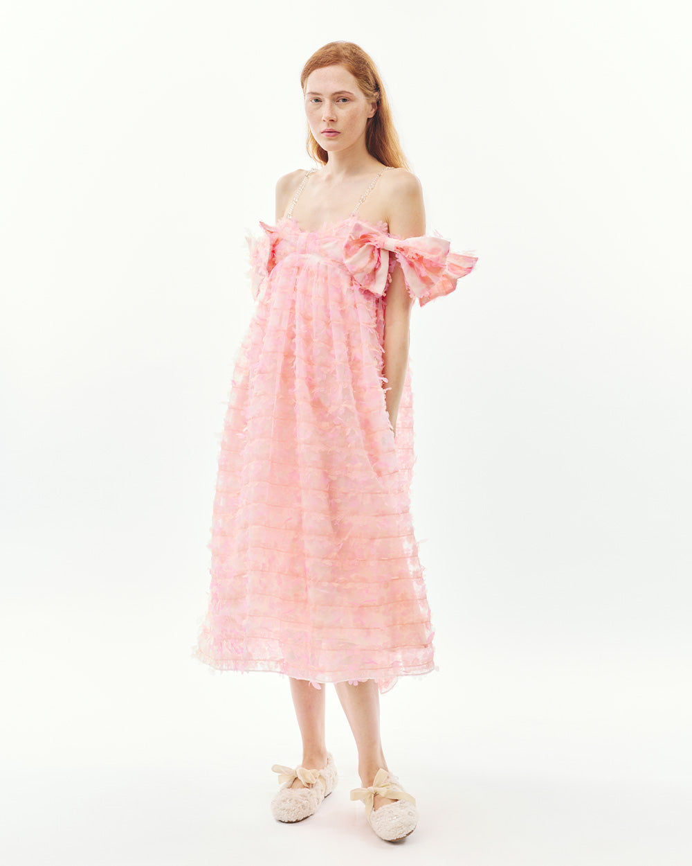 BUBBLE LASER-CUT FLOWER BOW MIDI DRESS