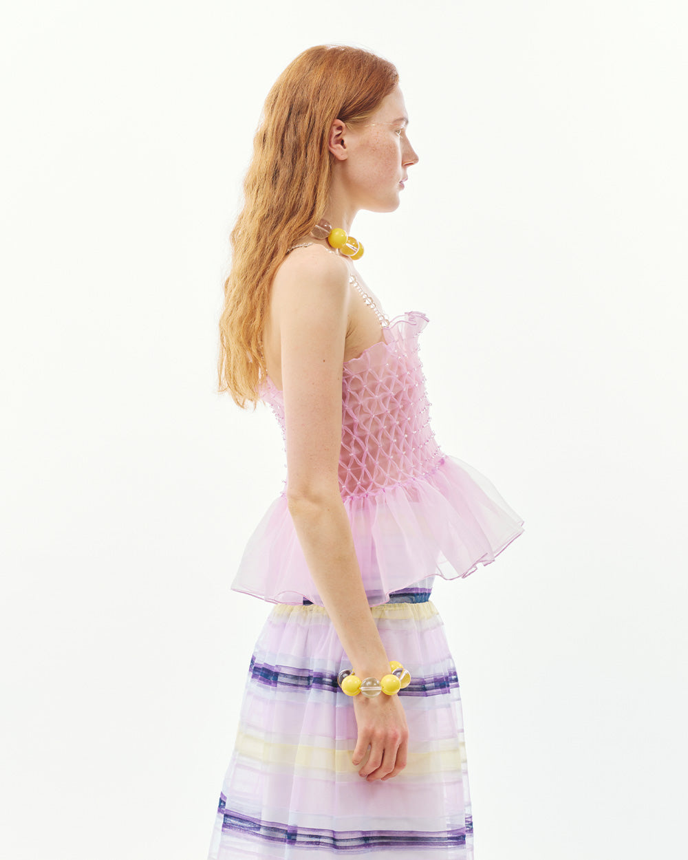 BUBBLE SMOCKED SHEER TOP