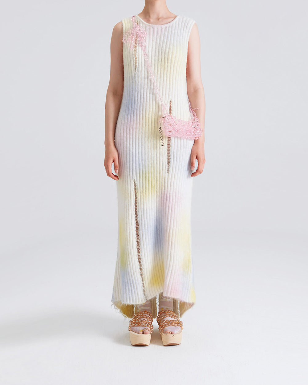 WOMEN GIRL SLEEVELESS STYLE MAXI WHITE BUBBLE KNIT DRESS