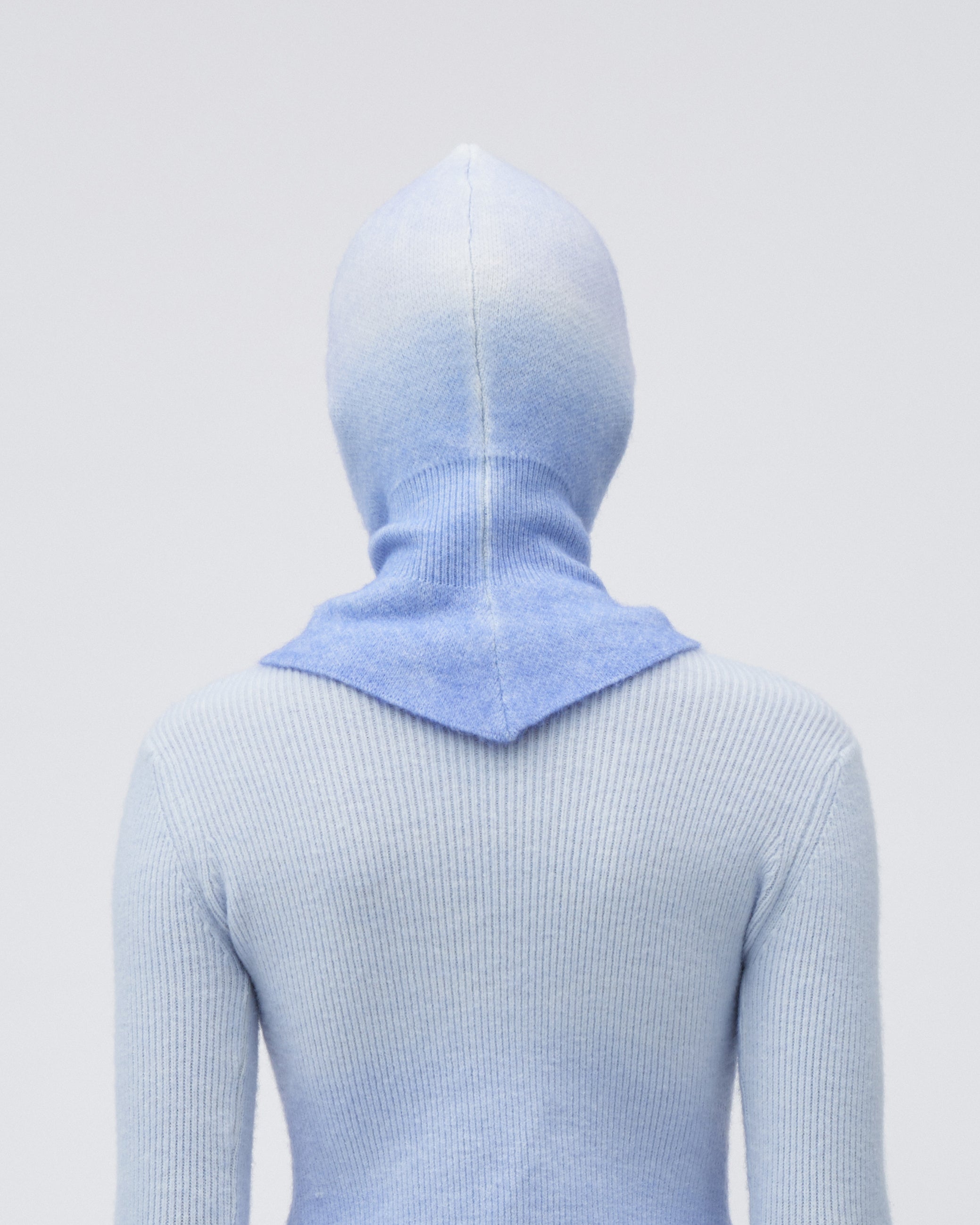 WOMENS GIRLS KNIT BALACLAVA HOOD SNOOD IN WHITE AND BLUE GRADIENT 