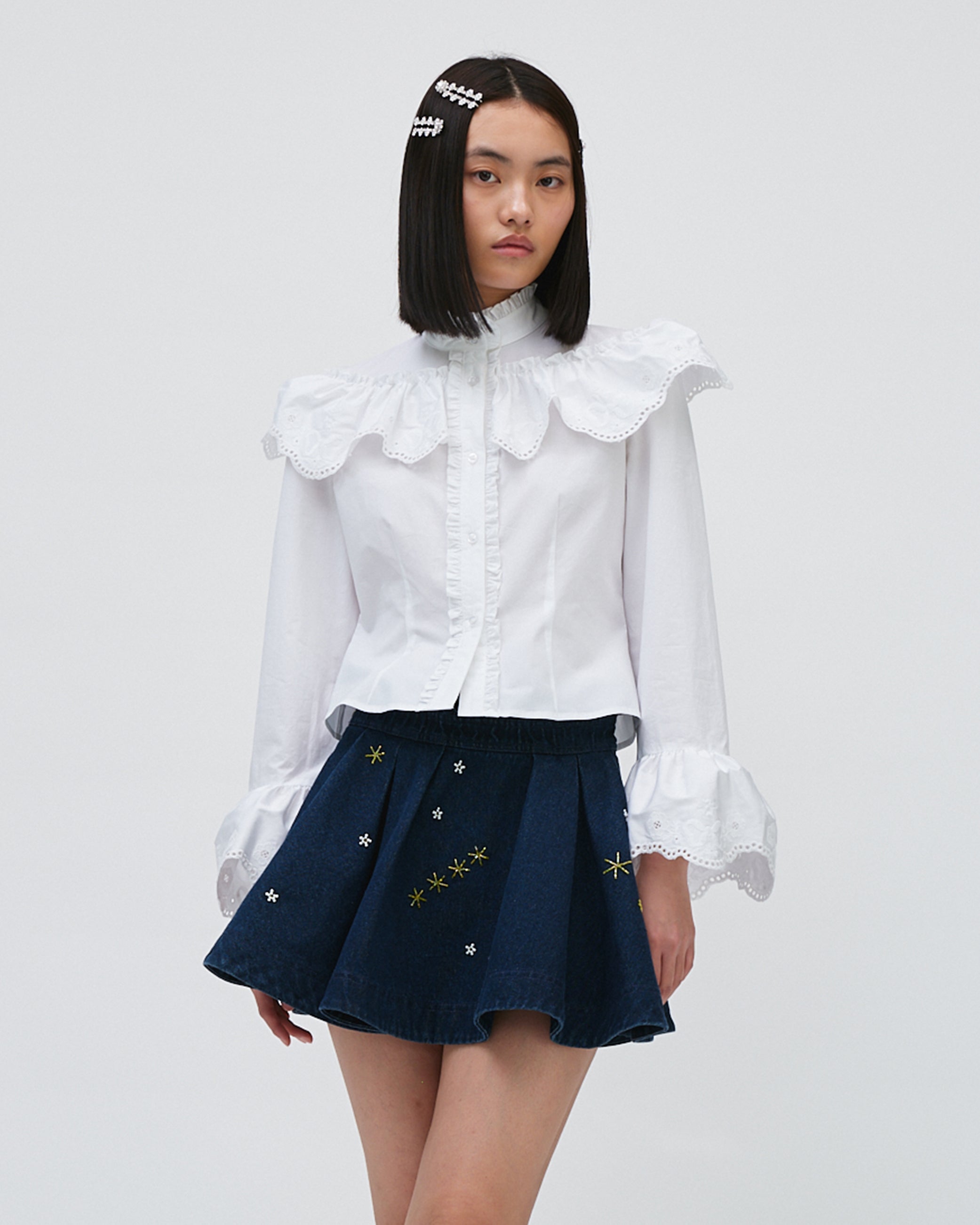 BRODERIE ANGLAISE RUFFLE SHIRT