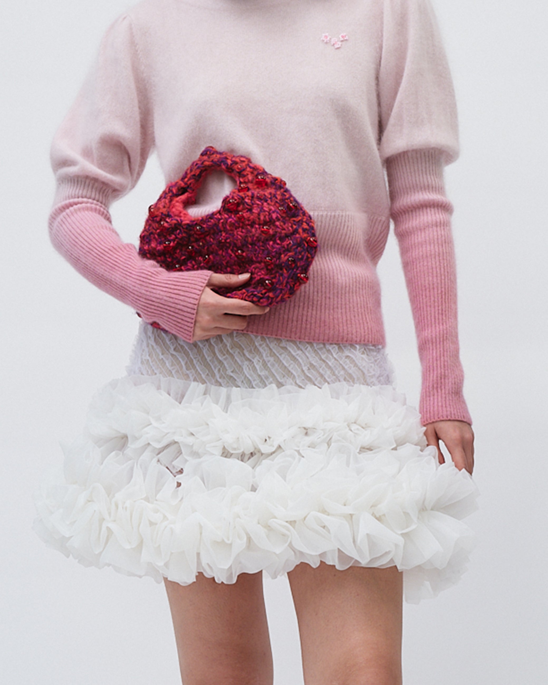 PINK WOMEN GIRL KOREAN ASIAN STYLE CROCHET BEADED HANDBAG DESIGN 