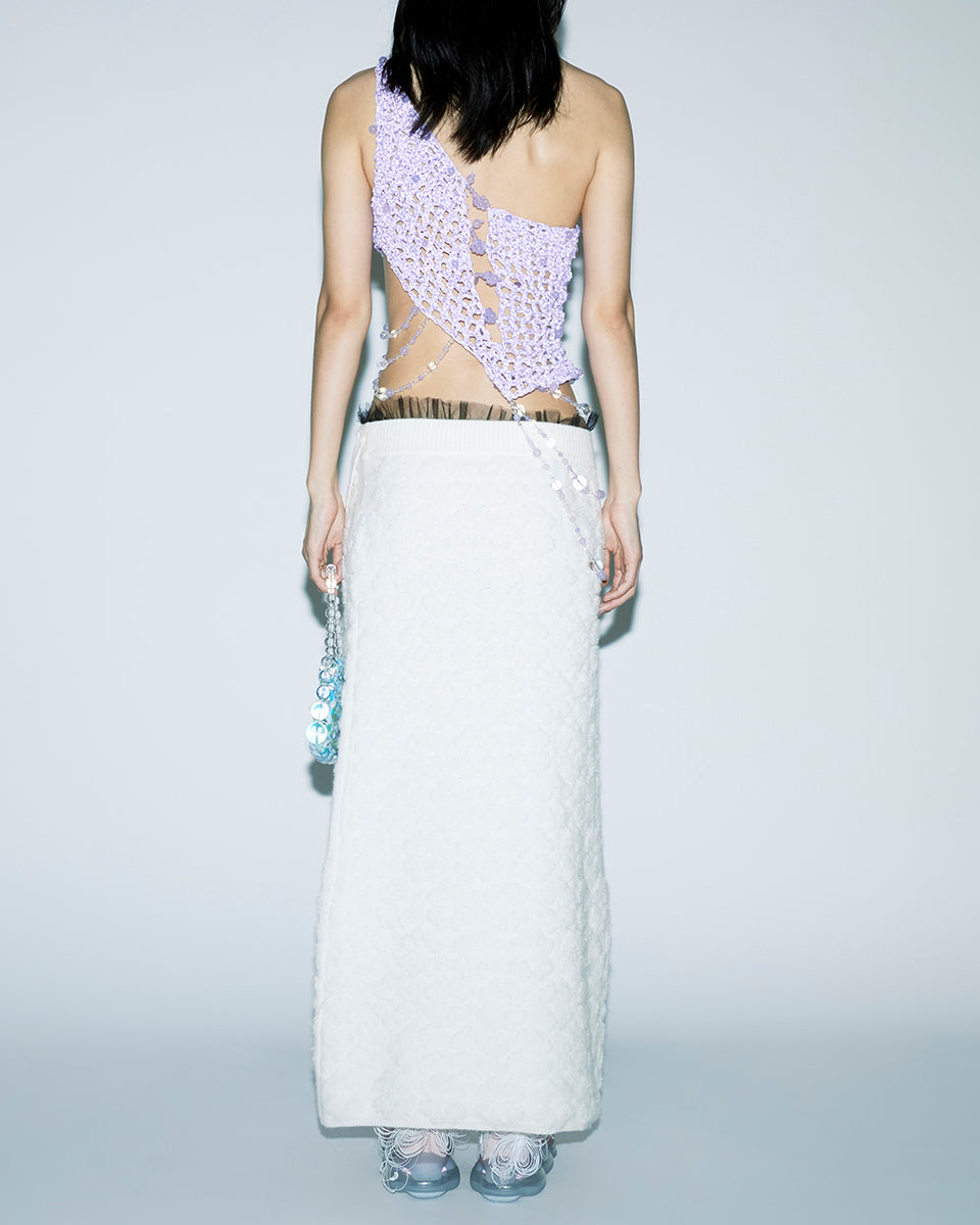 PURPLE DIAGONAL CROCHET BEADED ONE-SHOULDER ASYMMETRICAL SILHOUETTE WAIST LENGTH TOP
