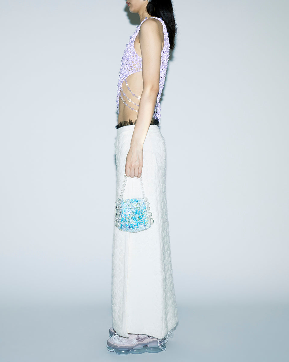 PURPLE DIAGONAL CROCHET BEADED ONE-SHOULDER ASYMMETRICAL SILHOUETTE WAIST LENGTH TOP