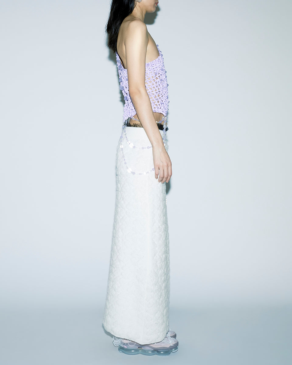 PURPLE DIAGONAL CROCHET BEADED ONE-SHOULDER ASYMMETRICAL SILHOUETTE WAIST LENGTH TOP