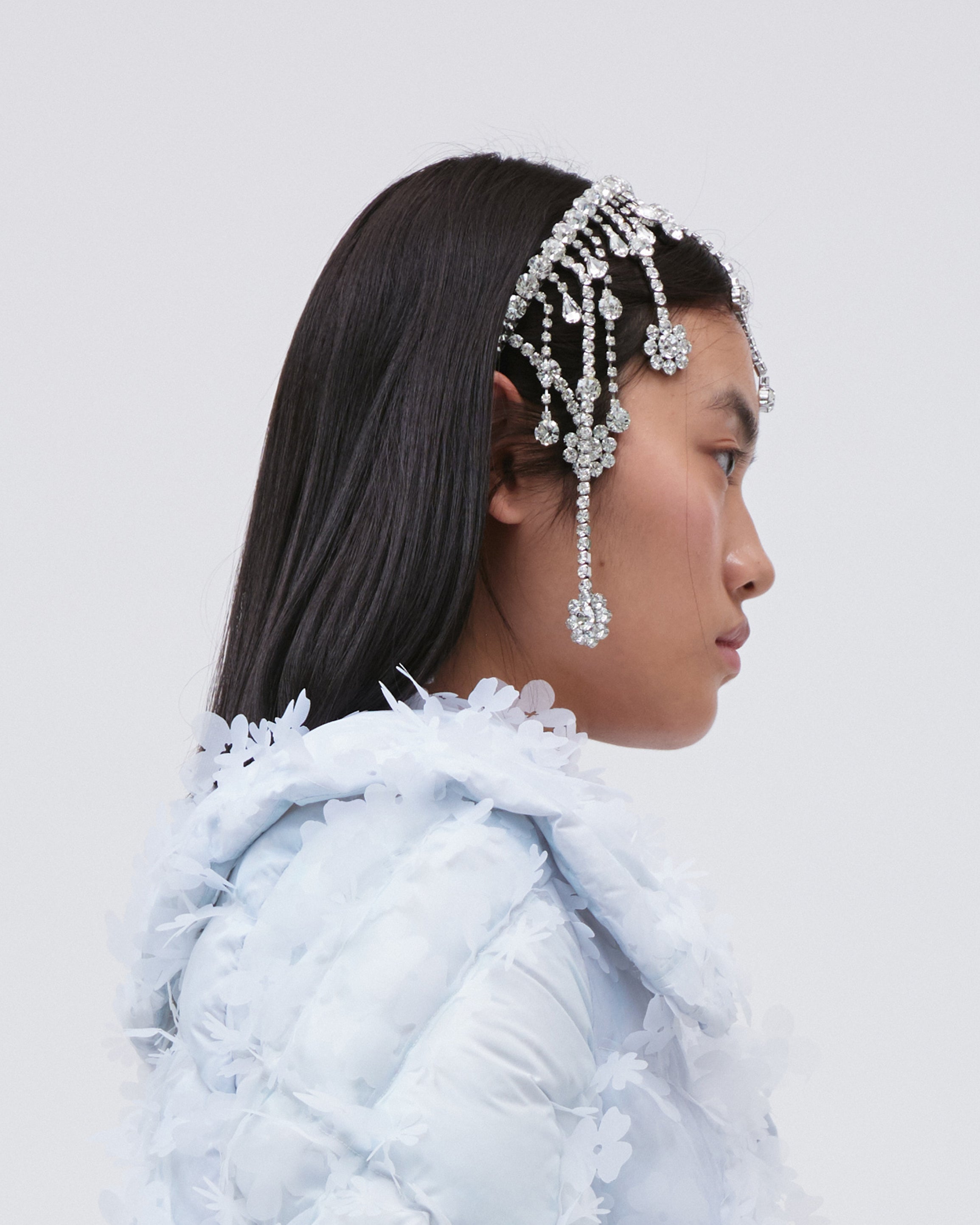 WOMENS SILVER DIAMONTE TASSEL HEADBAND BRIDAL SPECIAL OCCASION ACCESSORY