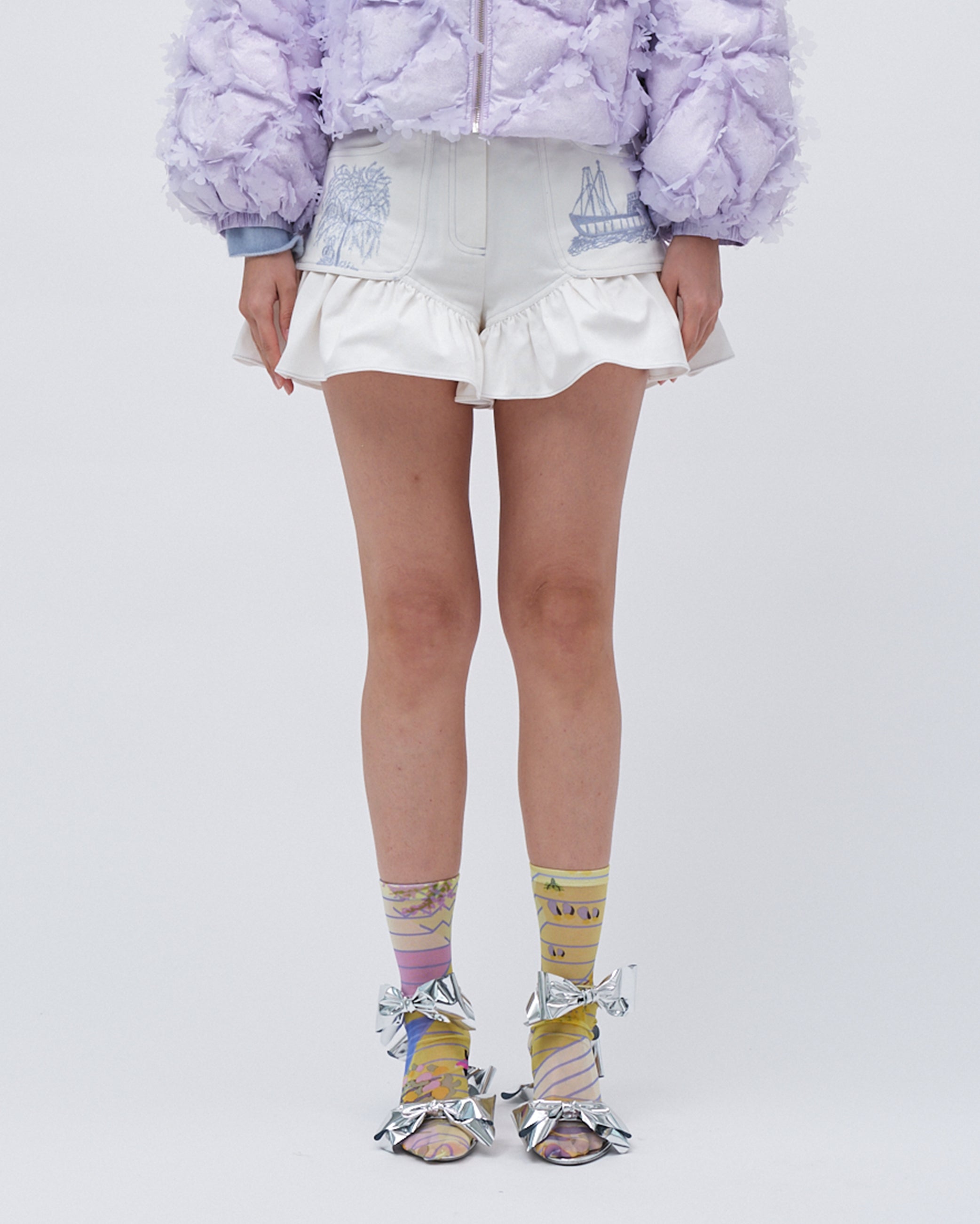 EMBROIDERED DENIM MINI SHORTS