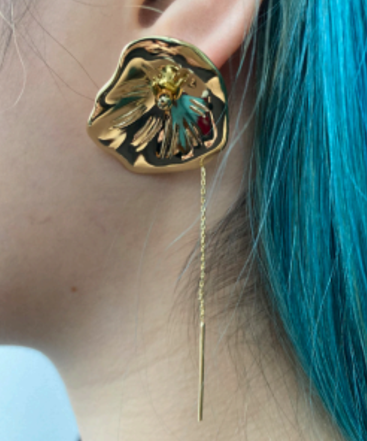 WOMEN GIRL ACCESSORY GOLD EARPIECE STYLE ENLIGHTENMENT LOTUS LEAF WISH EARRING