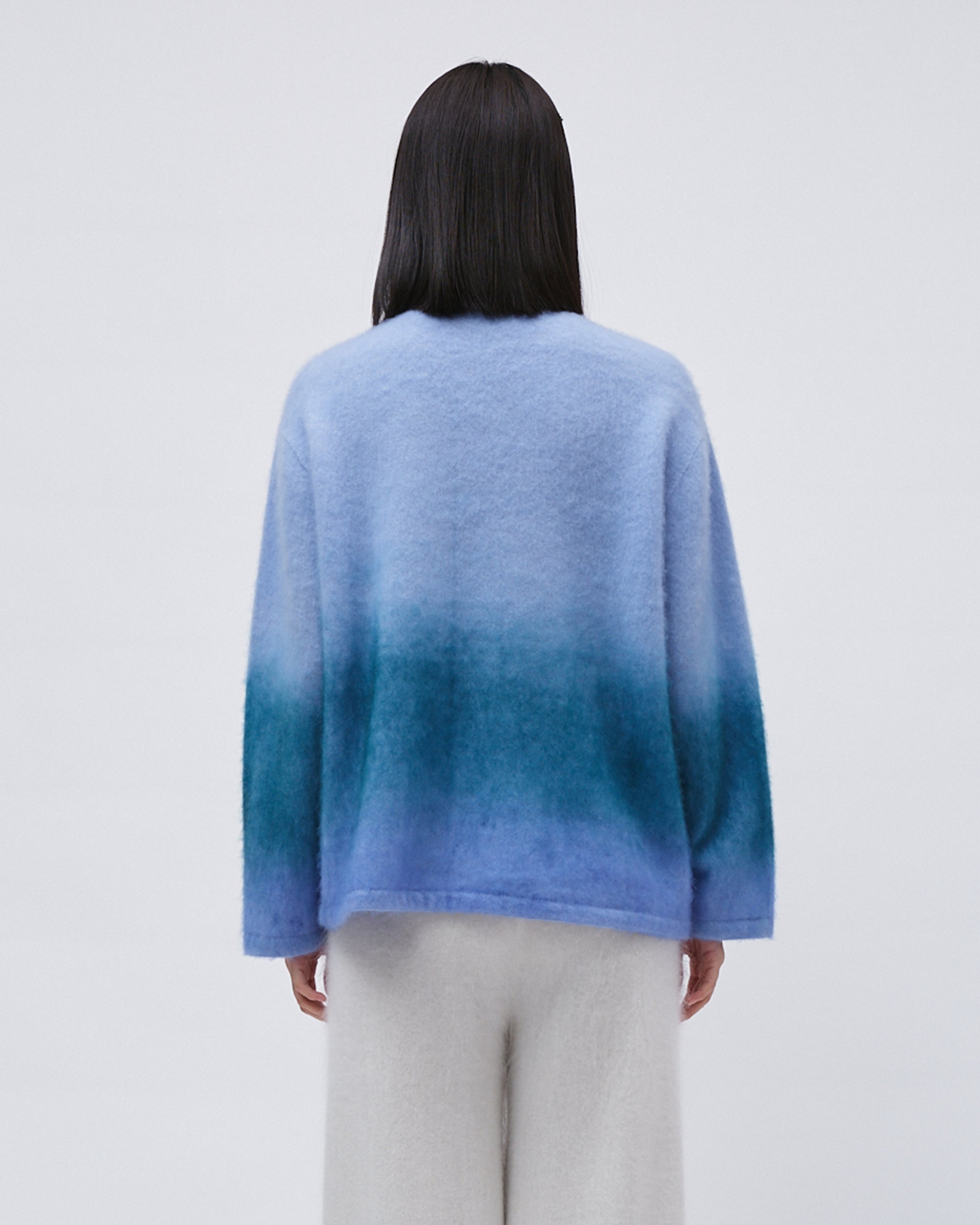WOMENS JUMPER SWETER TOP GRADIENT KNITED BLUE WITH EMBROIDERY RELAXED FIT