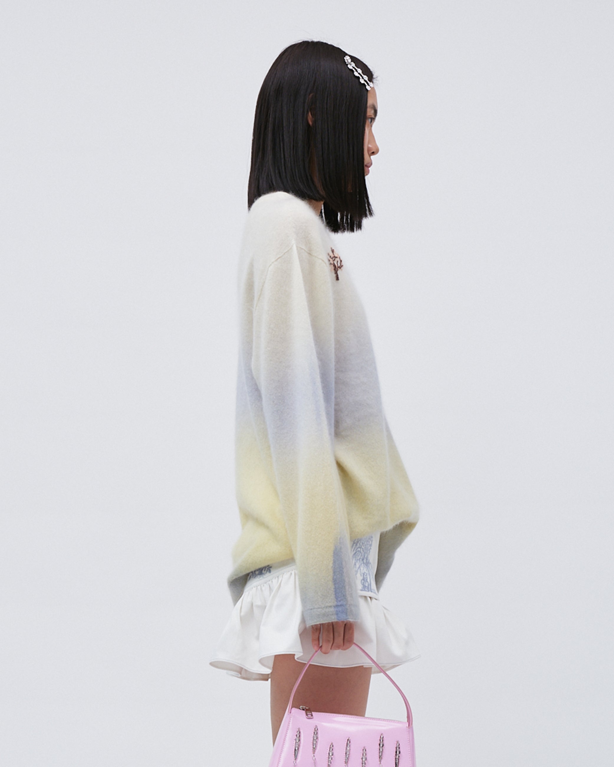 WOMENS JUMPER SWETER TOP GRADIENT KNITED YELLOW WITH EMBROIDERY RELAXED FIT