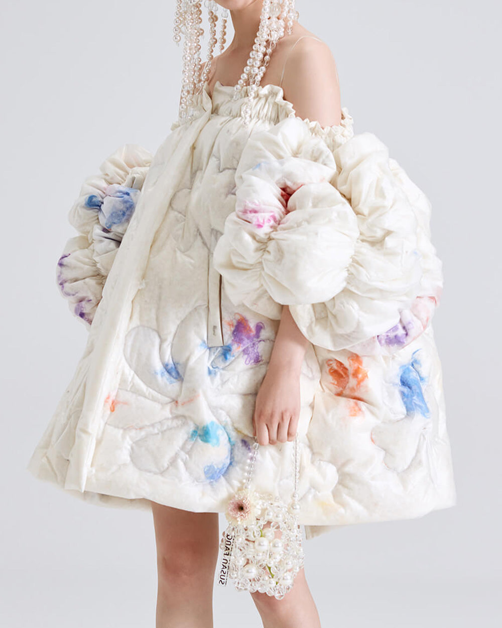 Puff Sleeve feather Patchwork Dress main image 1