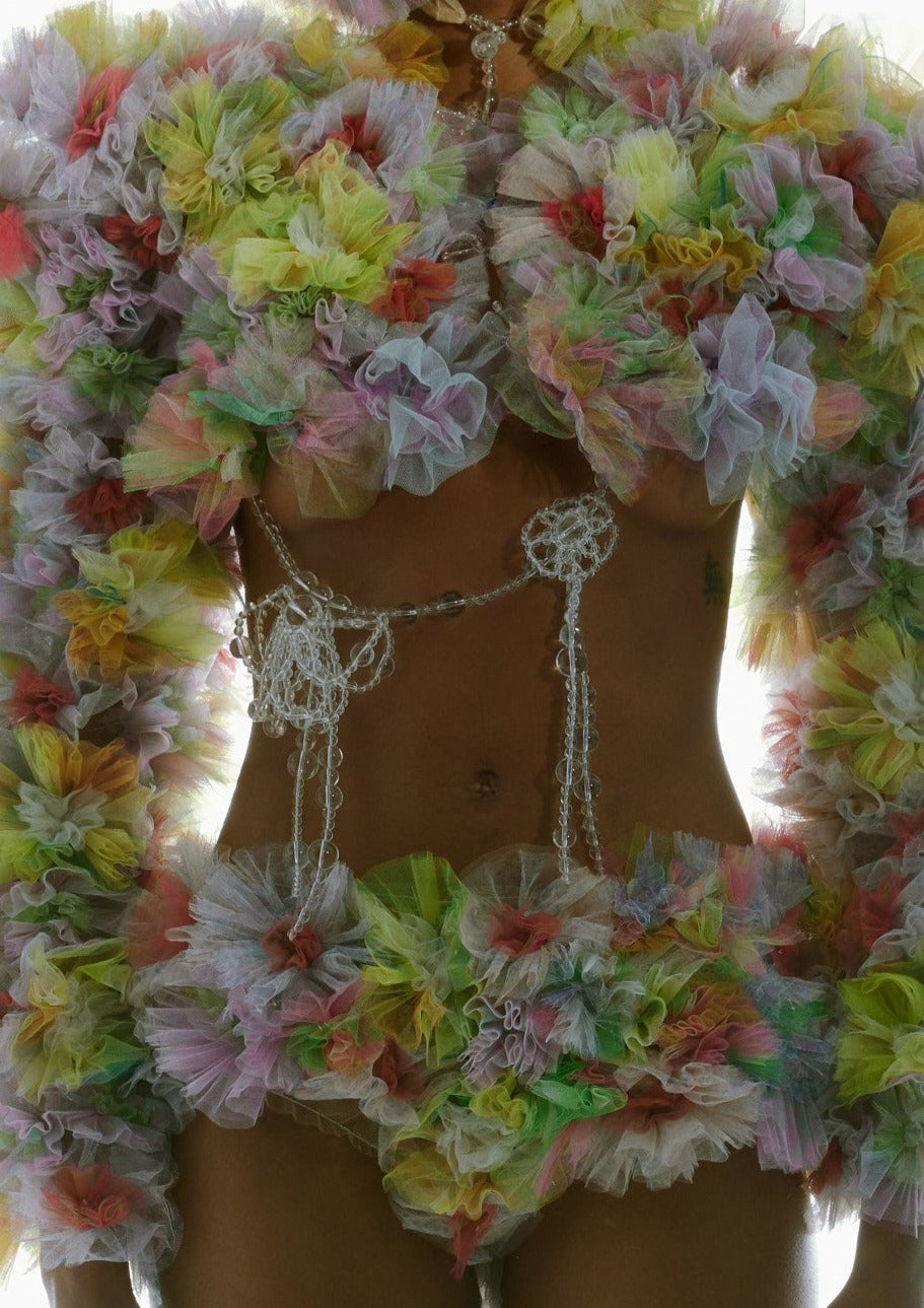 FLOWER BEADED BODYCHAIN WOMEN CLEAR BEAD STYLE