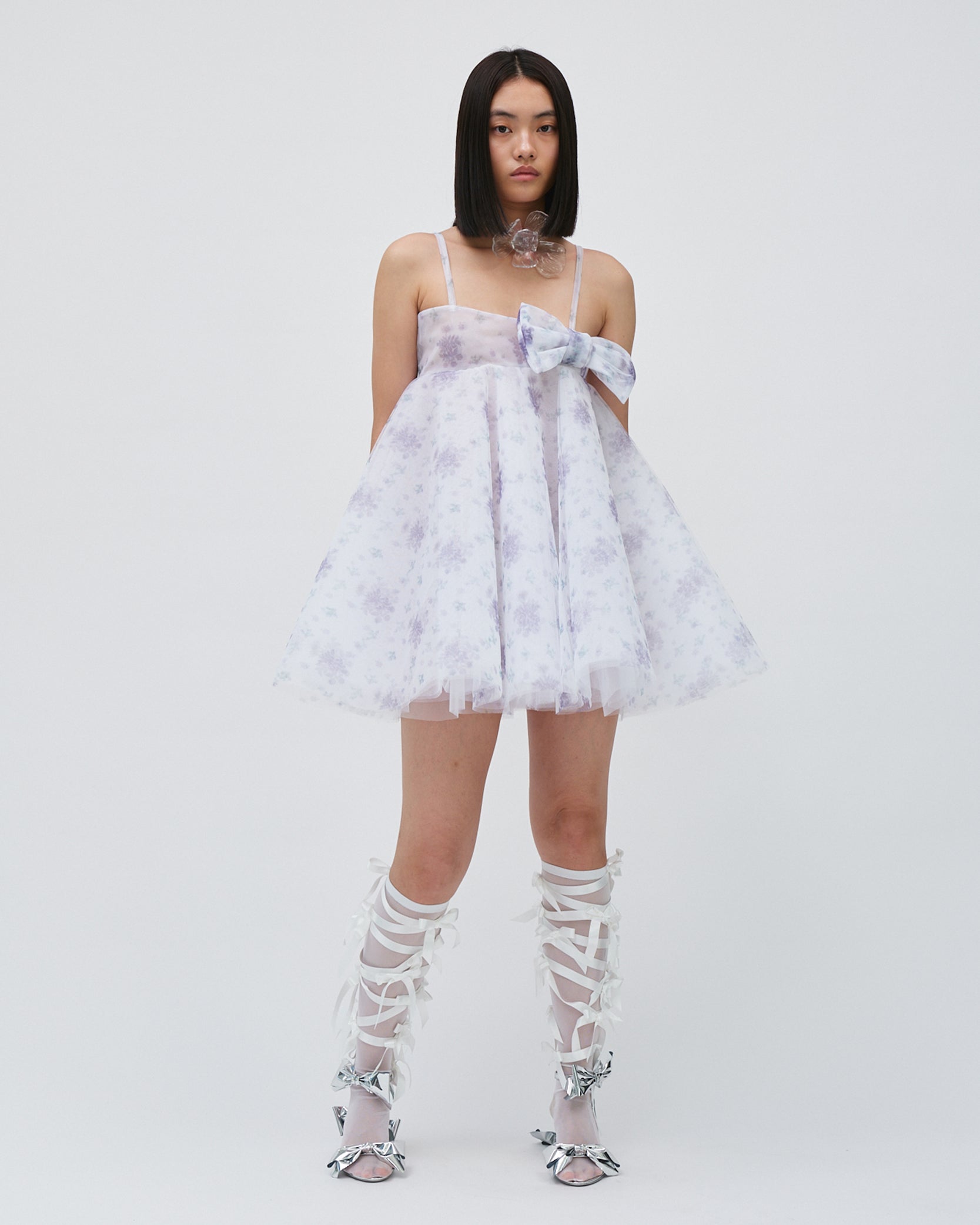 FLORAL TULLE BOW DRESS