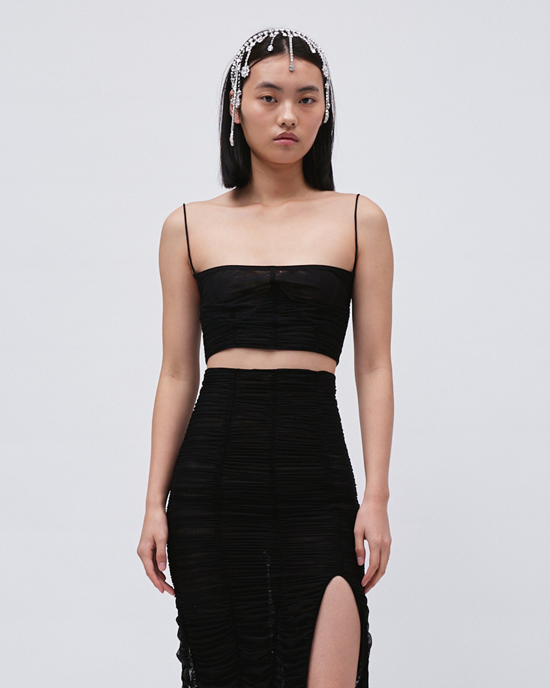 WOMEN'S TOP GATHERED CROP TOP BLACK