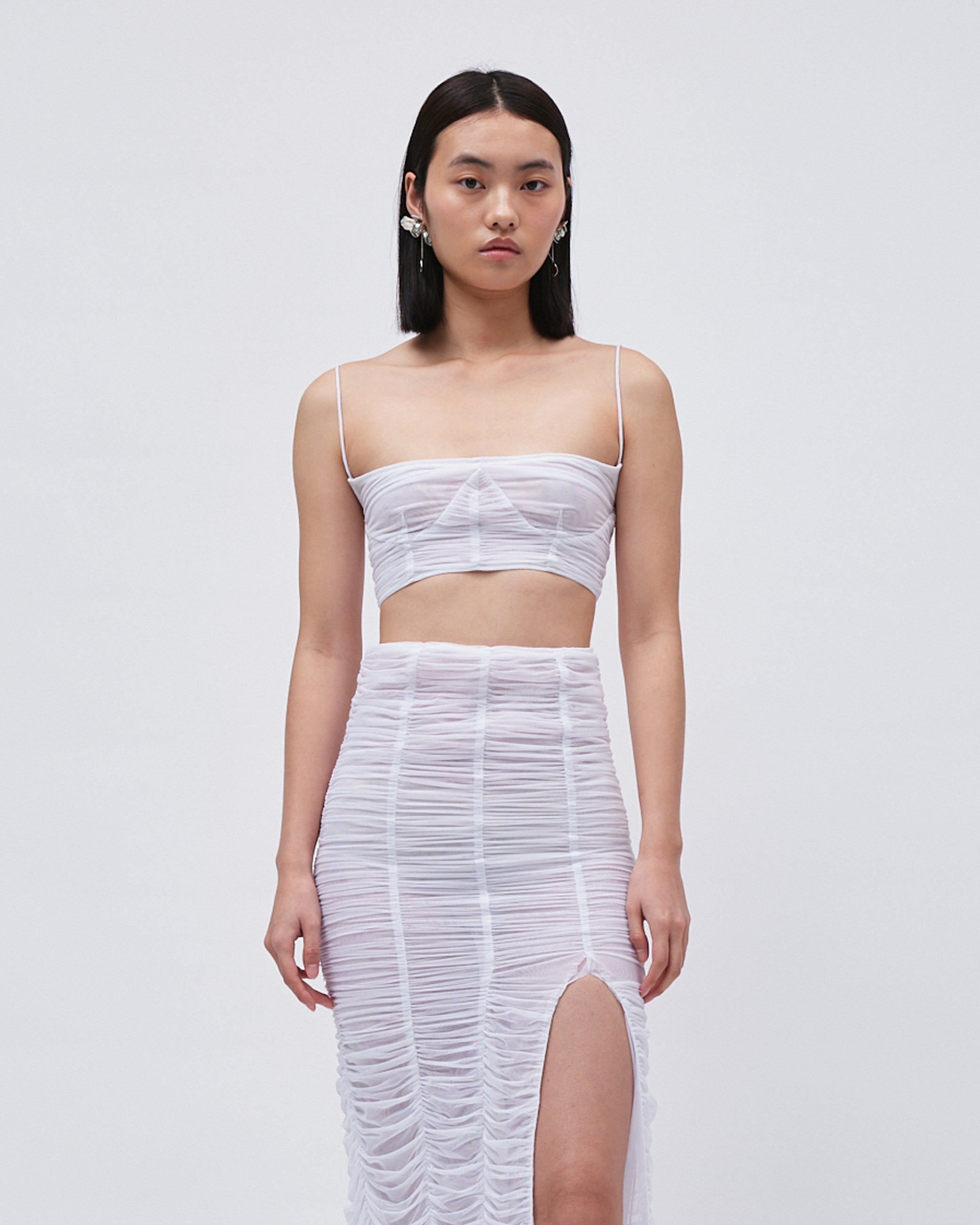 WOMEN'S TOP GATHERED CROP TOP WHITE