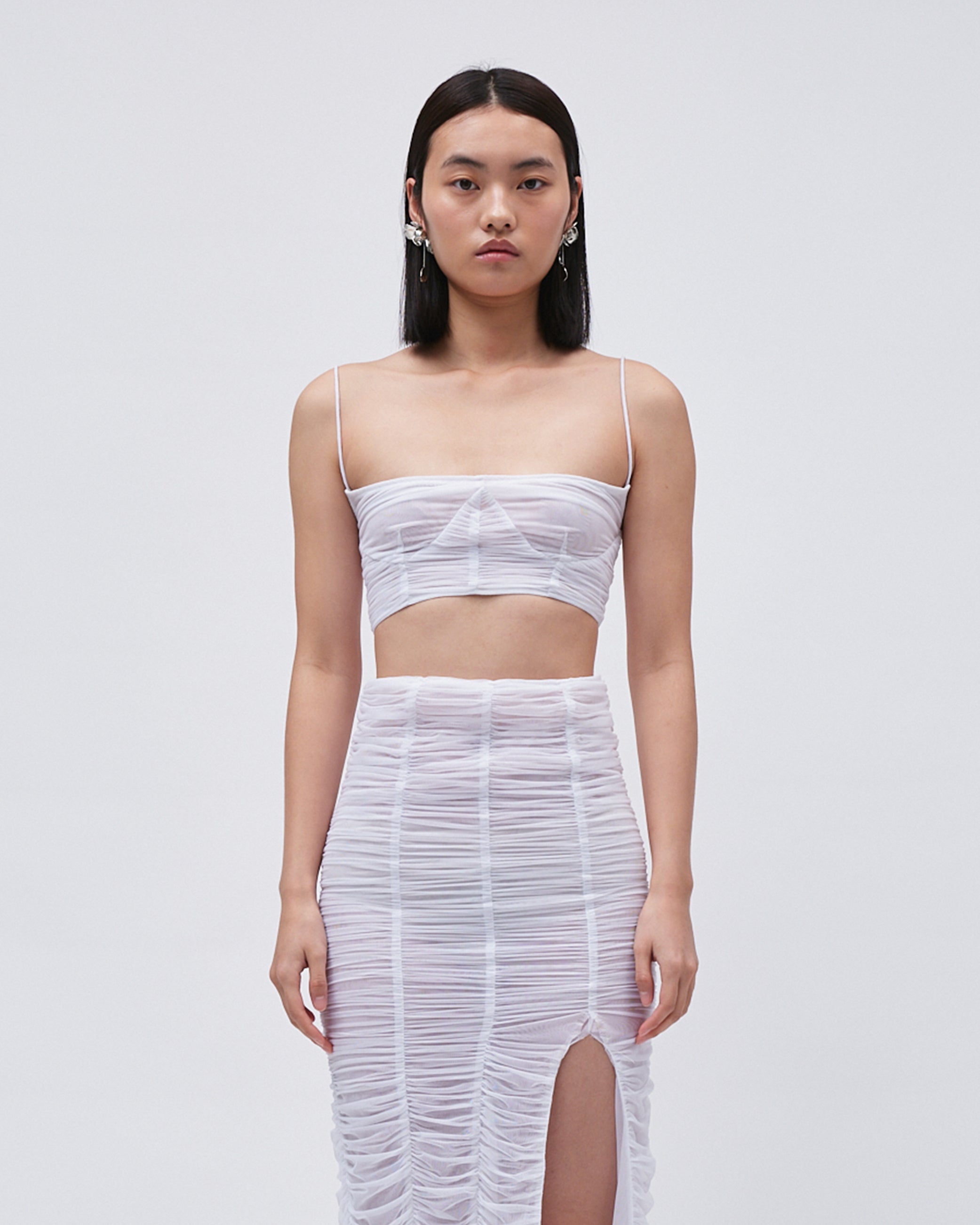 WOMEN'S TOP GATHERED CROP TOP WHITE