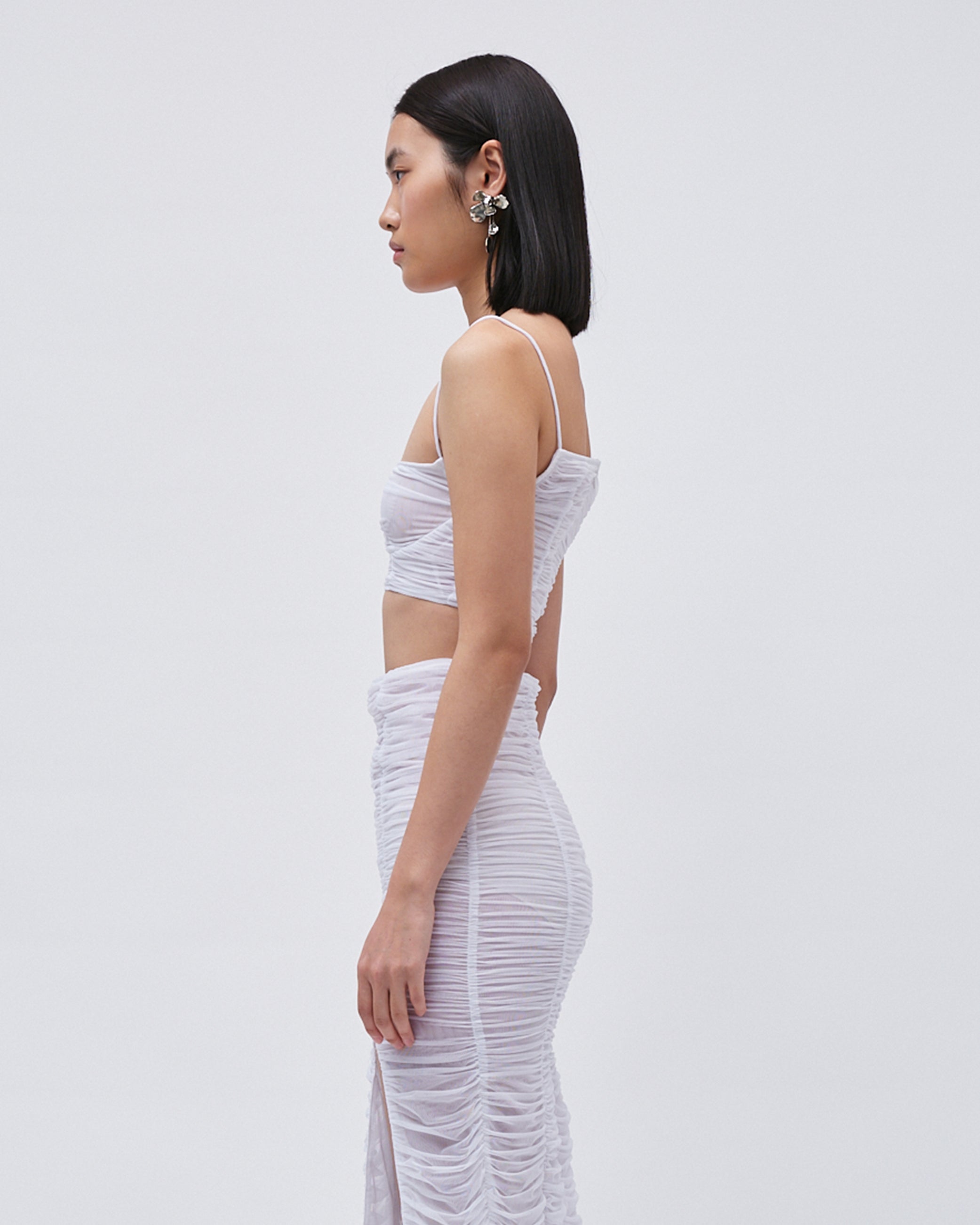 WOMEN'S TOP GATHERED CROP TOP WHITE