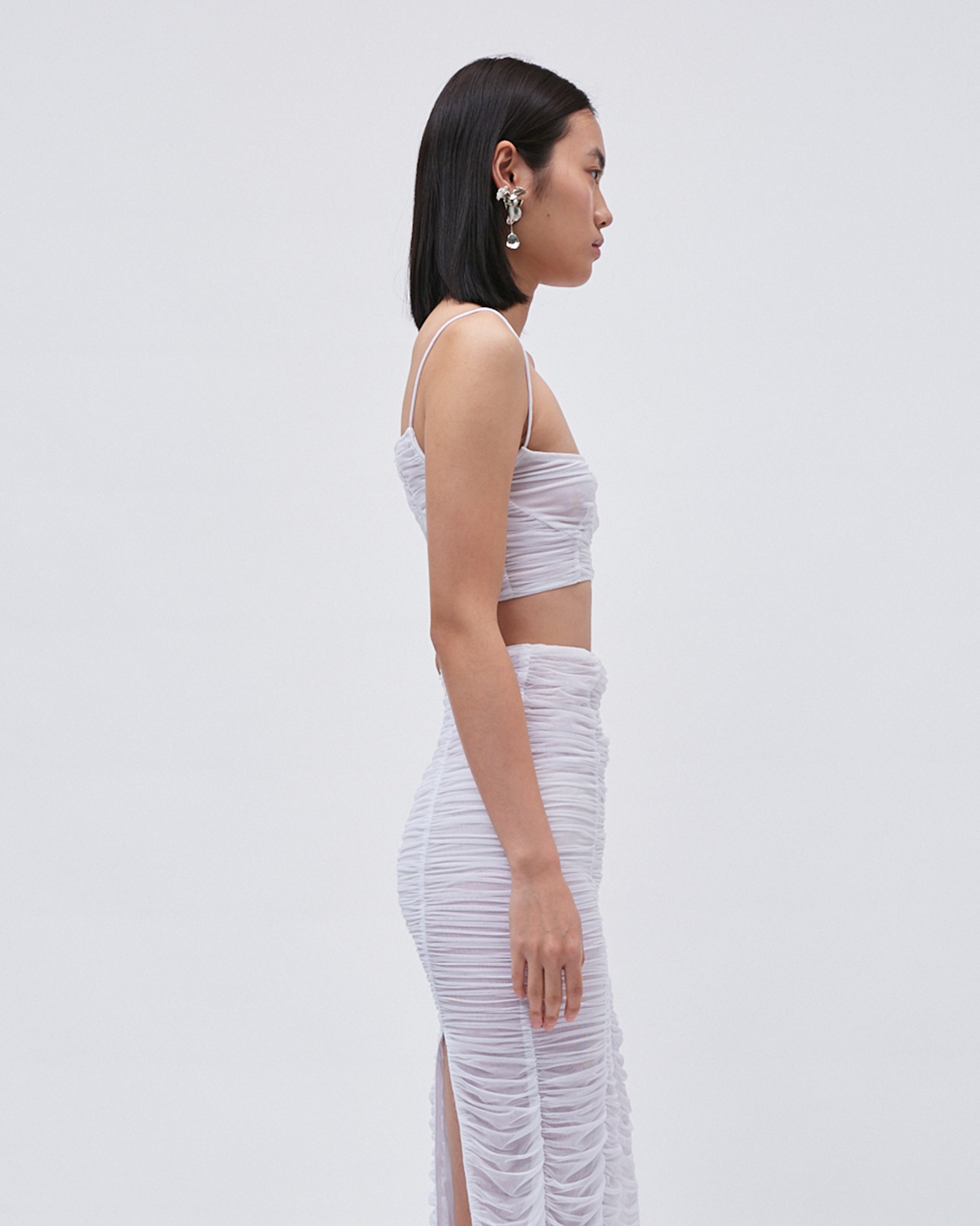 WOMEN'S TOP GATHERED CROP TOP WHITE