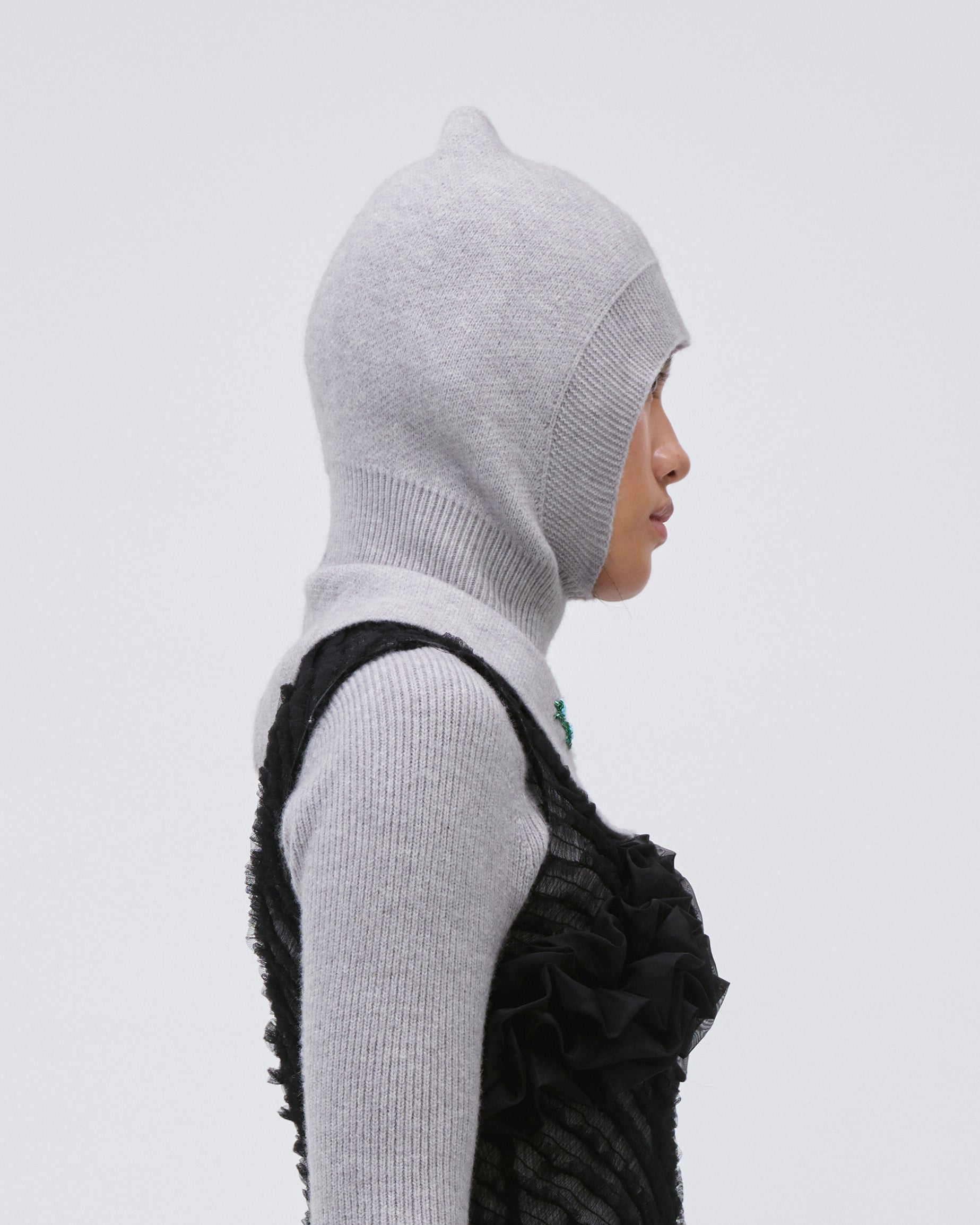 WOMENS GIRLS KNIT BALACLAVA HOOD SNOOD IN GREY WITH EMBROIDERY 