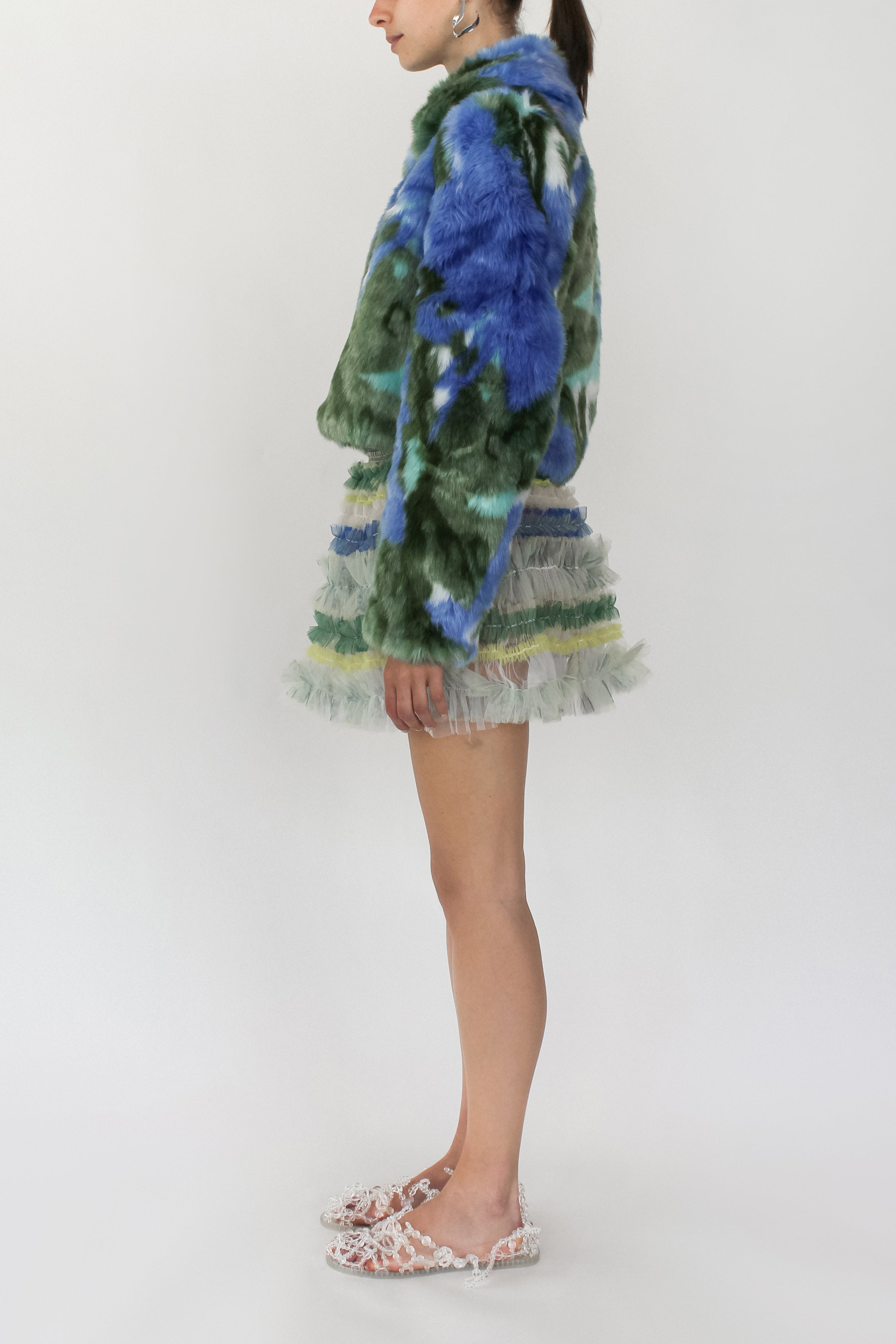 REVERSIBLE JACQUARD PRINT FUR QUILT JACKET