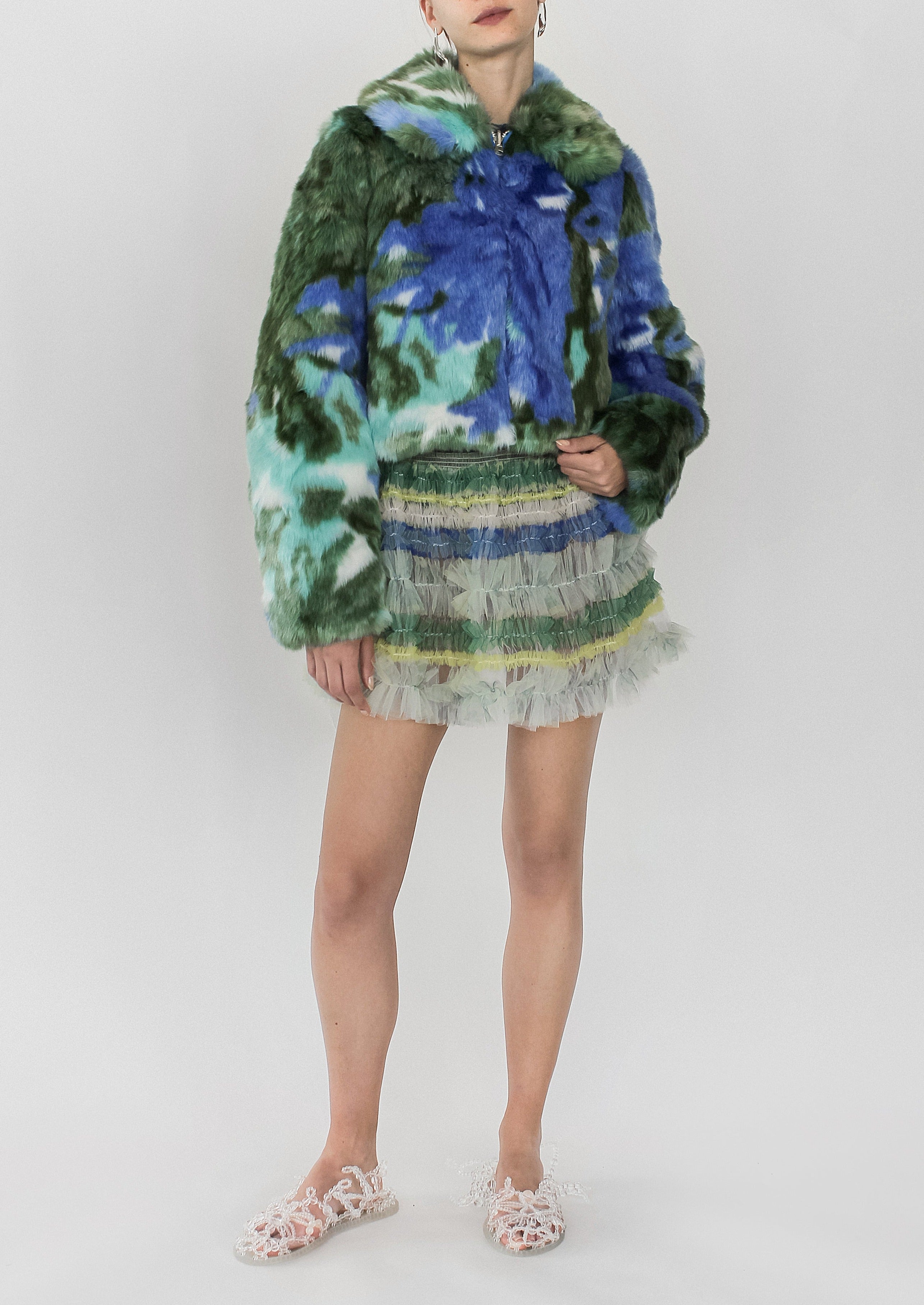 REVERSIBLE JACQUARD PRINT FUR QUILT JACKET