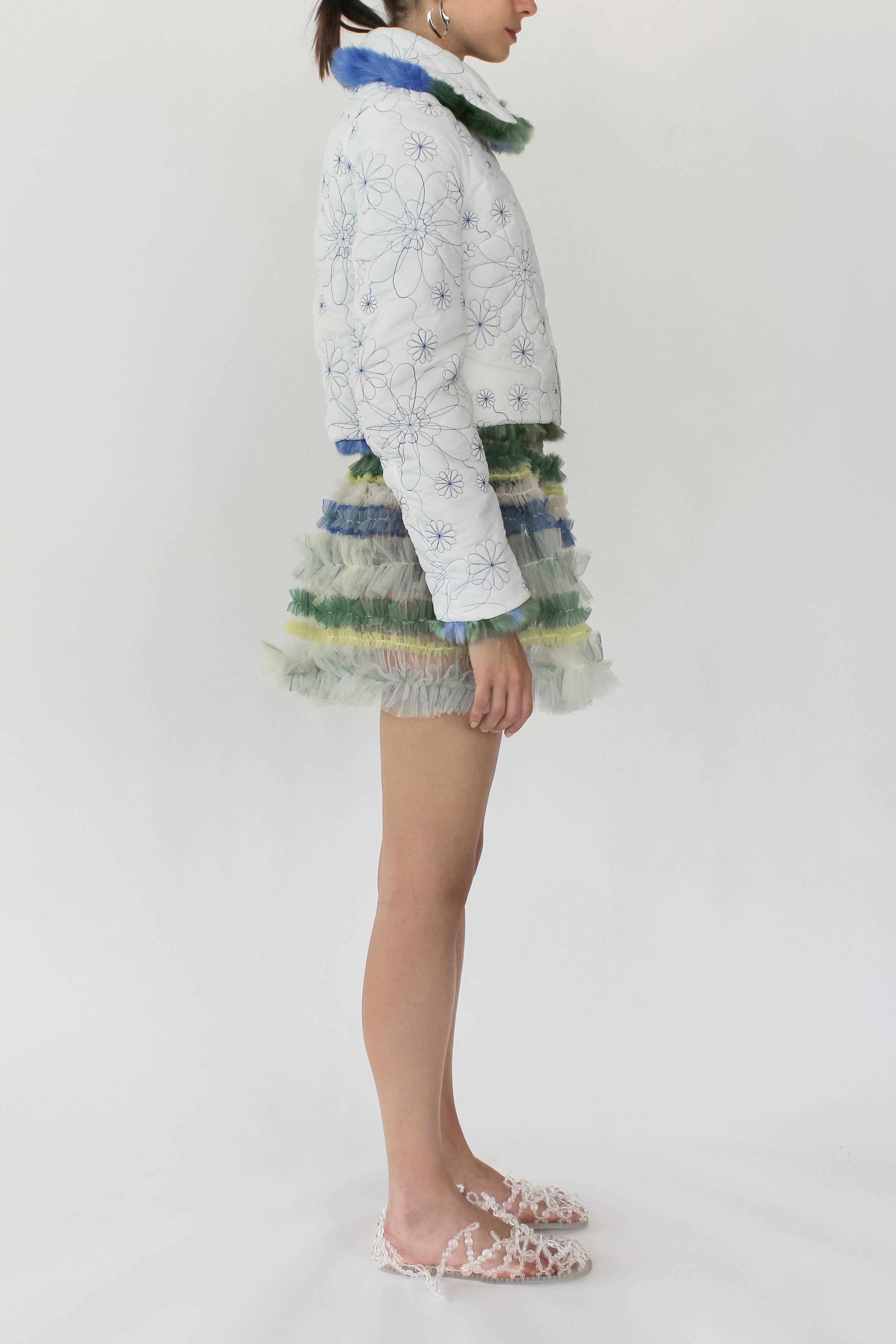 REVERSIBLE JACQUARD PRINT FUR QUILT JACKET