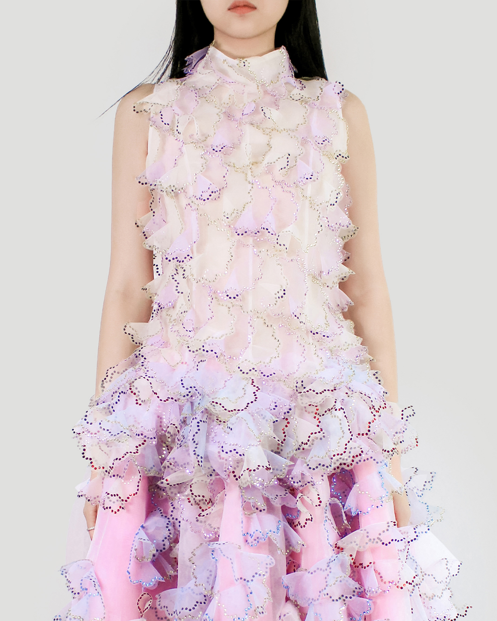 WOMEN GIRL HALTER STYLE PINK SLEEVELESS LASER CUT FLOWER PETAL TOP