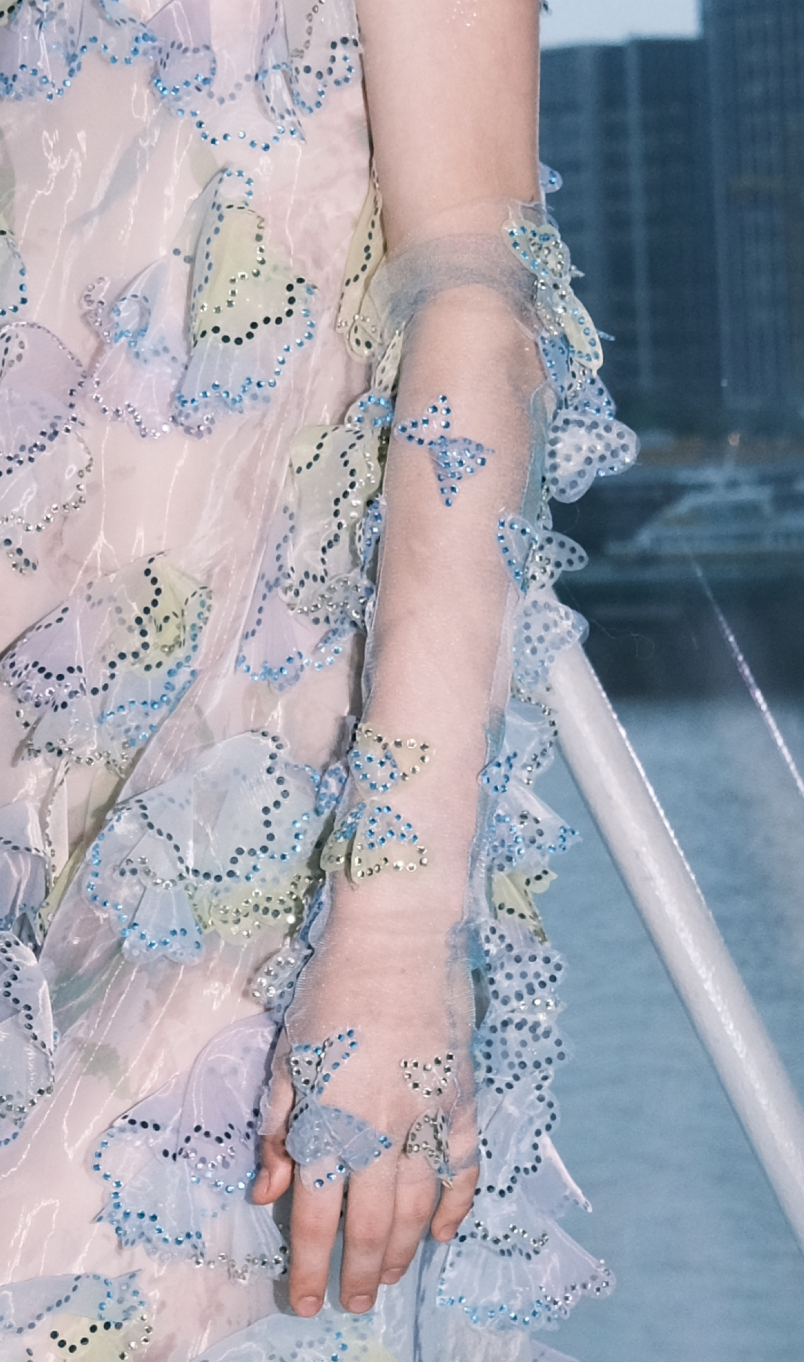 WOMEN GIRL PASTEL TRANSPARENT LASER FLOWER GLOVES