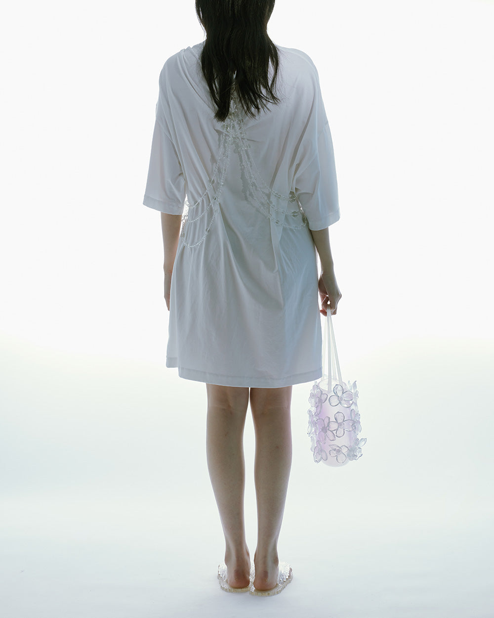 WOMEN LONG SLEEVE STYLE OVERSIZED BEADED JERSEY TOP WHITE SHIRT