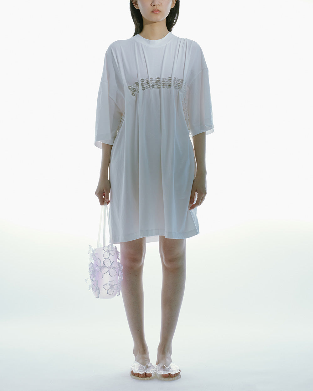 WOMEN LONG SLEEVE STYLE OVERSIZED BEADED JERSEY TOP WHITE SHIRT