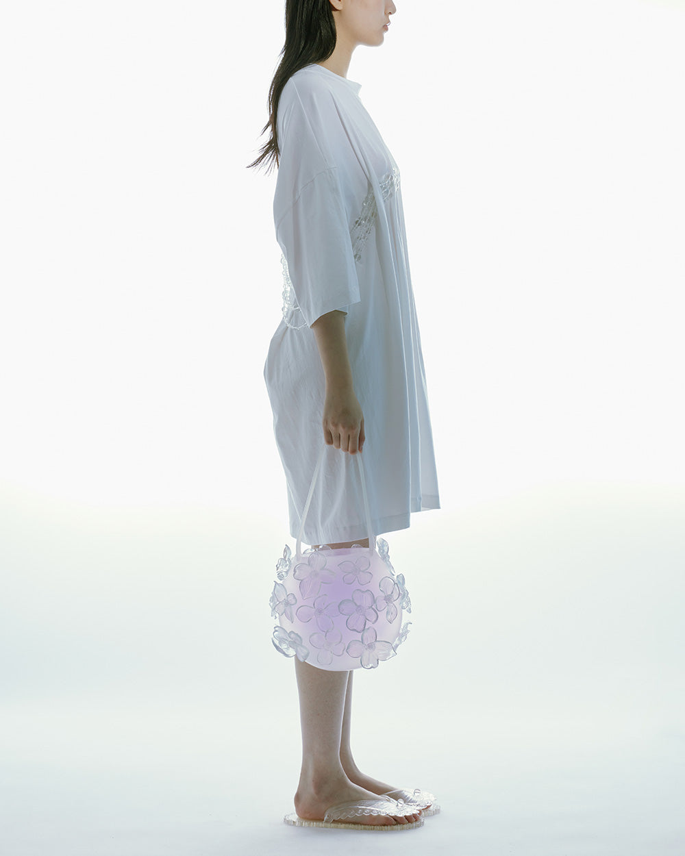 WOMEN LONG SLEEVE STYLE OVERSIZED BEADED JERSEY TOP WHITE SHIRT