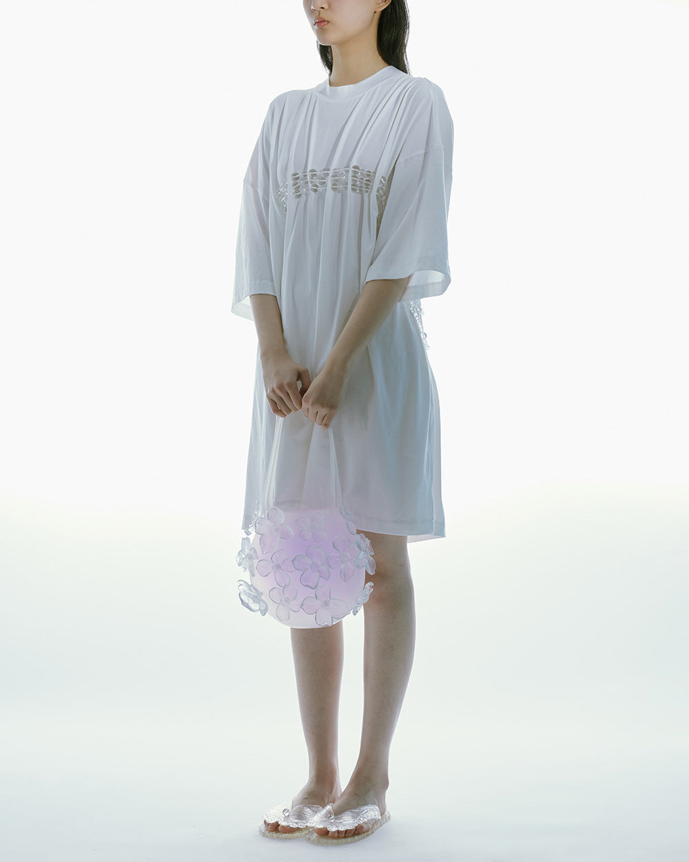 WOMEN LONG SLEEVE STYLE OVERSIZED BEADED JERSEY TOP WHITE SHIRT