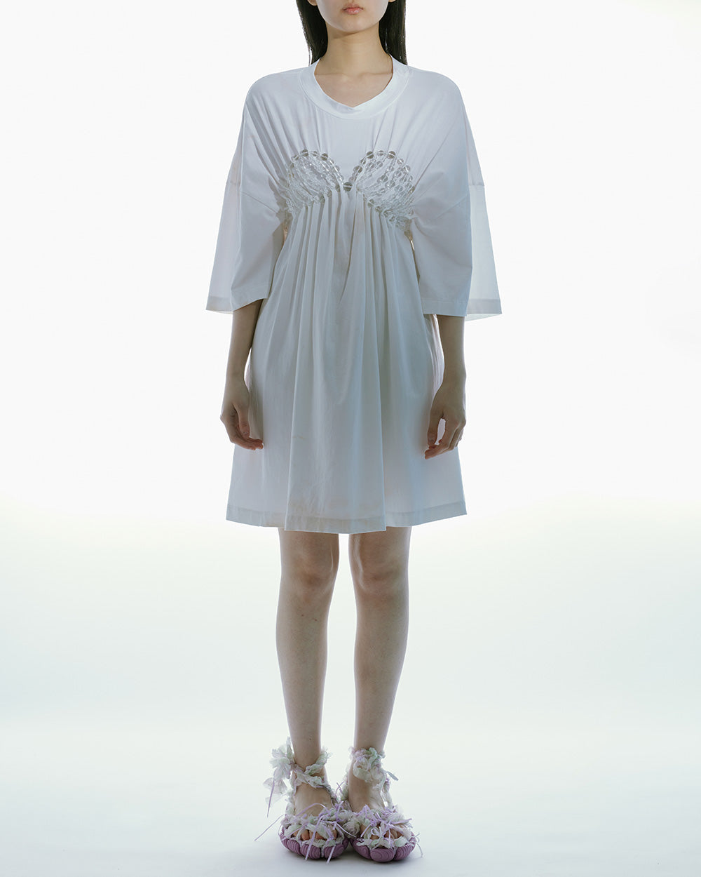 WOMEN LONG SLEEVE STYLE OVERSIZED BEADED JERSEY TOP WHITE