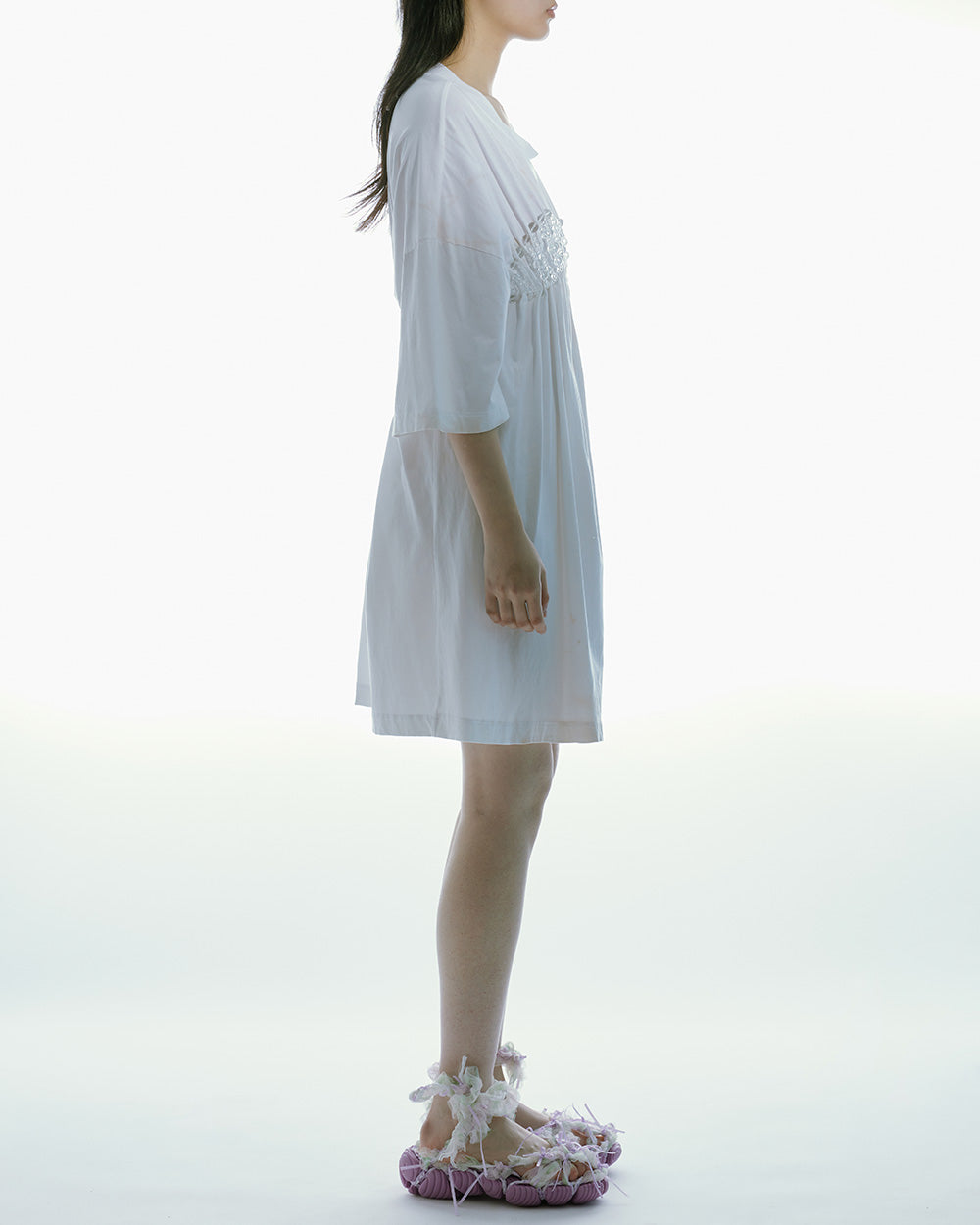WOMEN LONG SLEEVE STYLE OVERSIZED BEADED JERSEY TOP WHITE