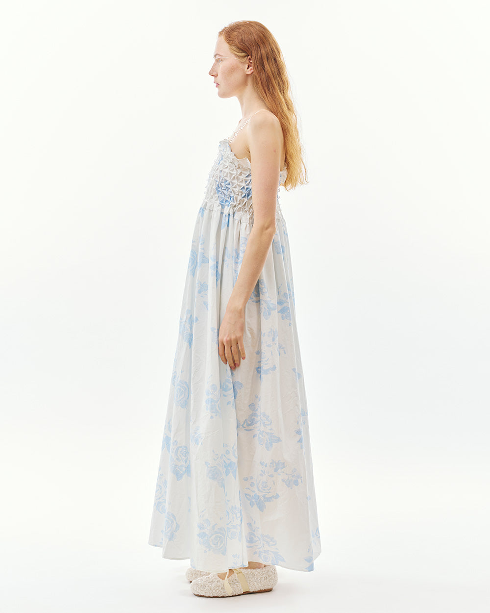 PRINTEDFLORALBUBBLESMOCKEDSTRAPDRESS_left