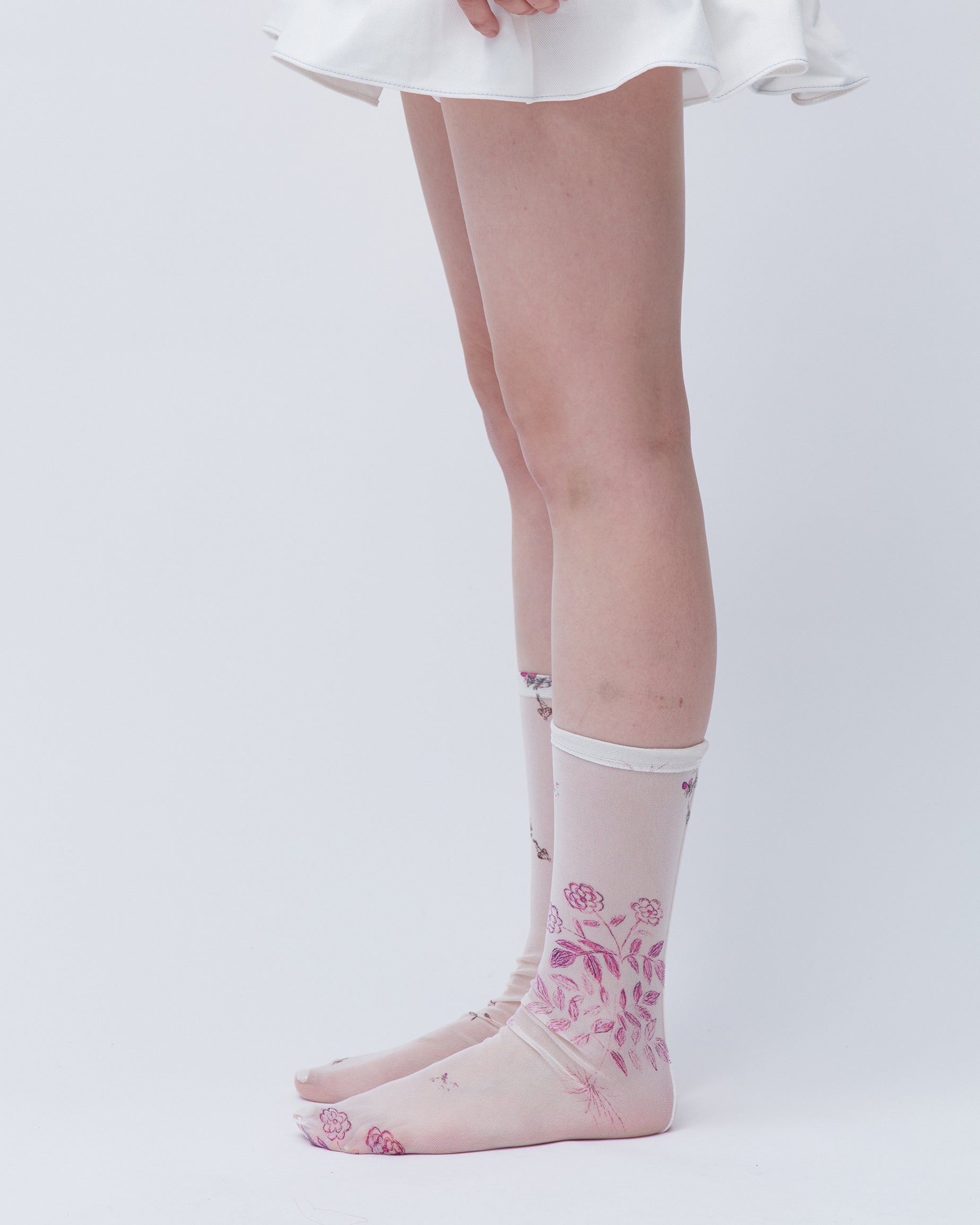 PRINTED SOCKS WHITE FLORAL STRETCHING TIGHTS LINGERIE SOCKS 