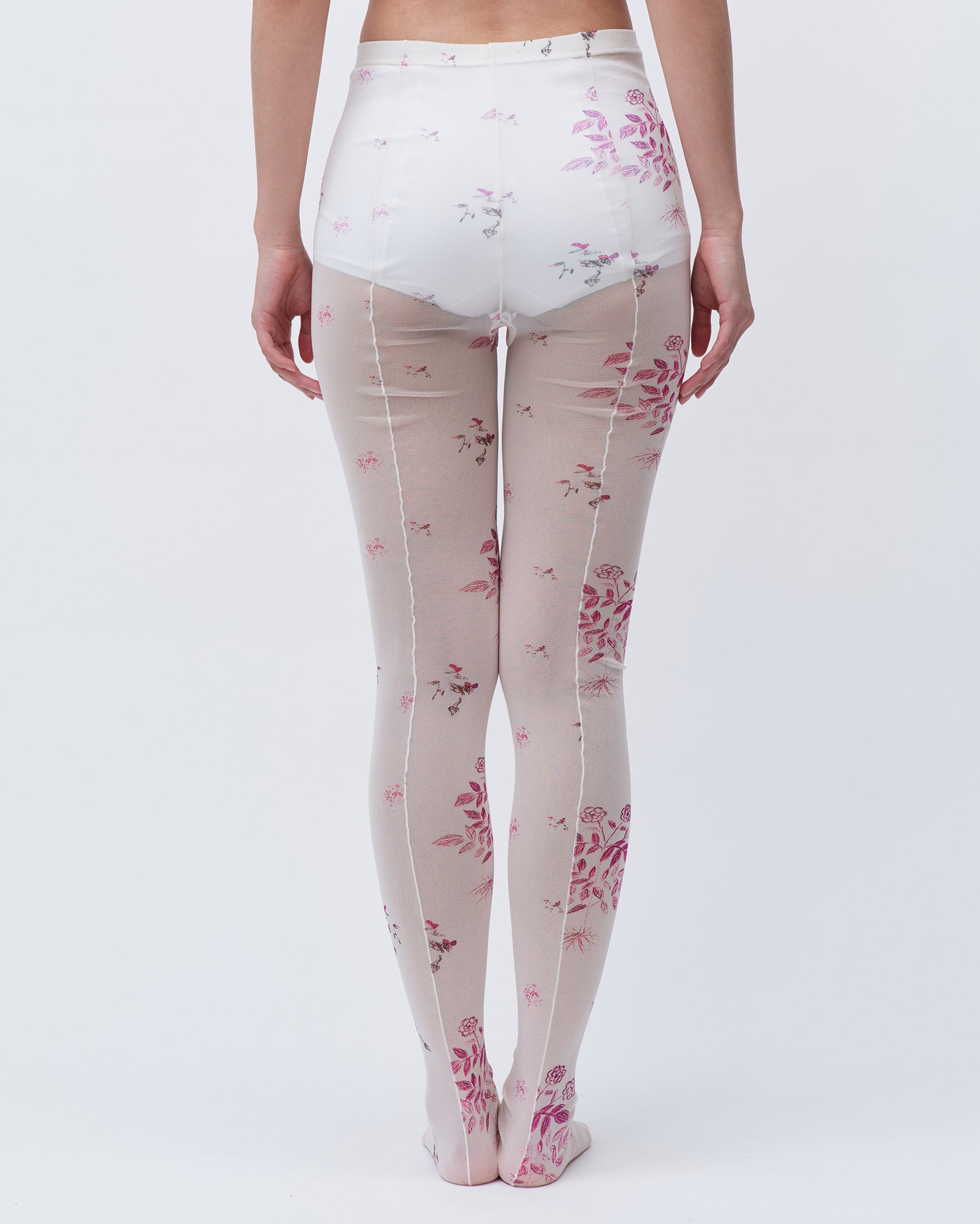 PRINTED TIGHTS WHITE FLORAL STRETCHING TIGHTS LINGERIE SOCKS 