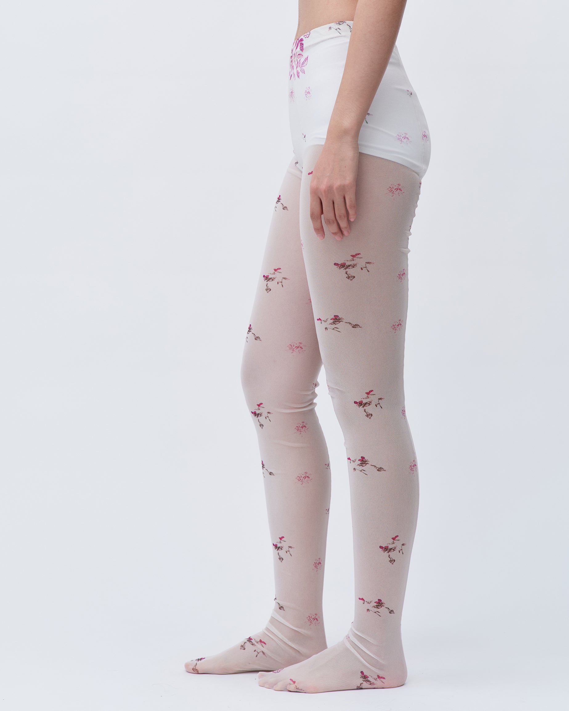 PRINTED TIGHTS WHITE FLORAL STRETCHING TIGHTS LINGERIE SOCKS 
