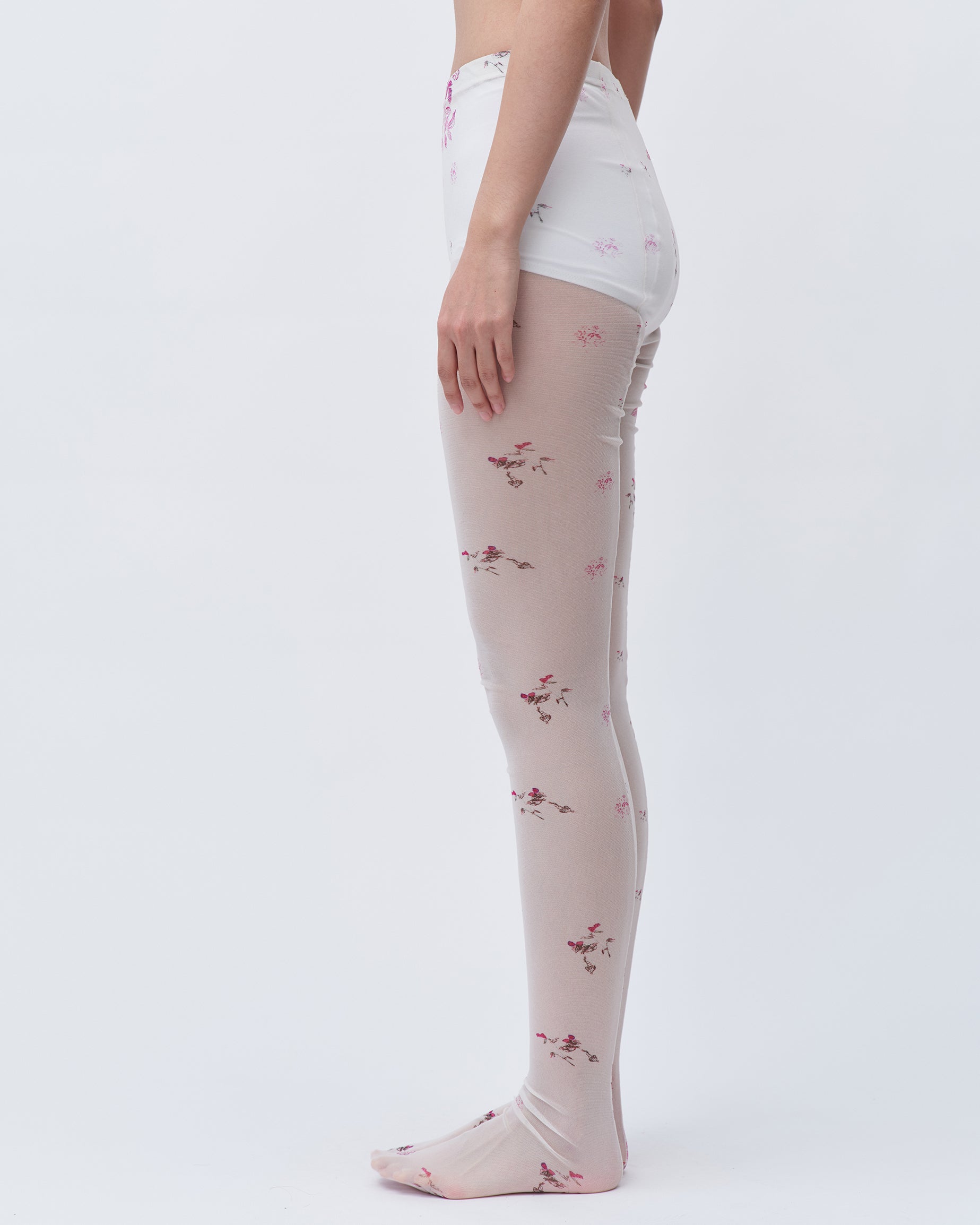 PRINTED TIGHTS WHITE FLORAL STRETCHING TIGHTS LINGERIE SOCKS 