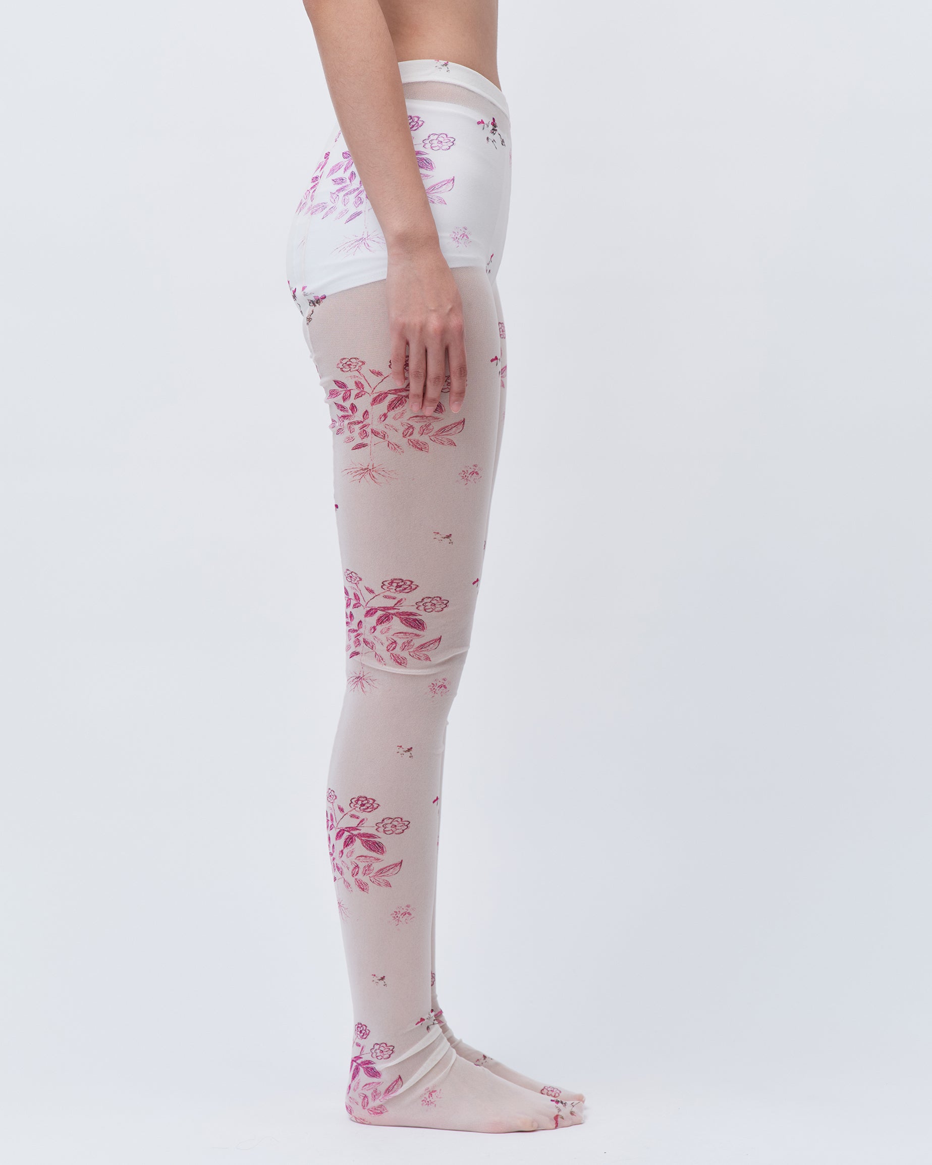 PRINTED TIGHTS WHITE FLORAL STRETCHING TIGHTS LINGERIE SOCKS 