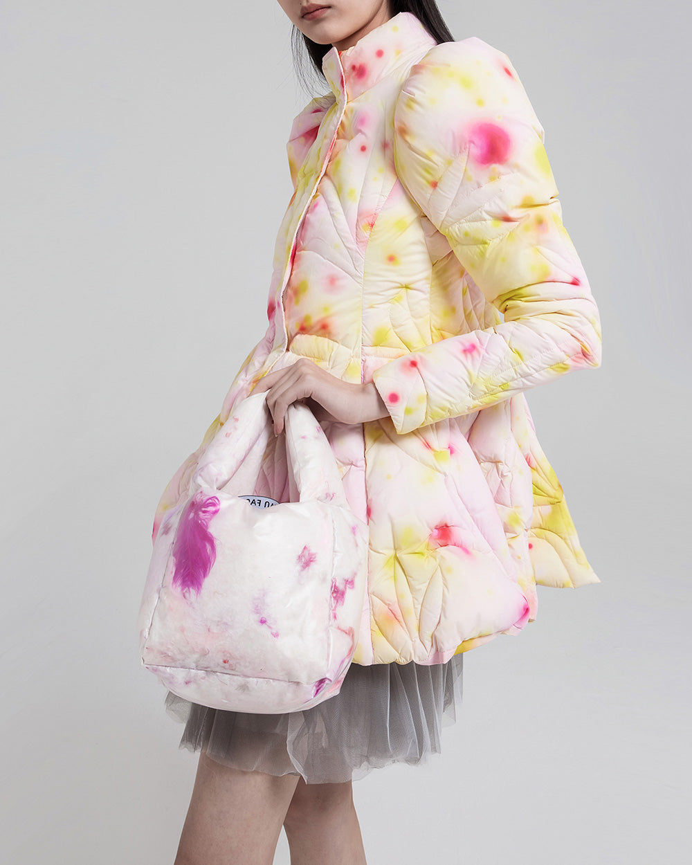 WOMEN GIRL PINK LONG SLEEVE STYLE PRINTED SLIM FIT AND FLARE PUFFER JACKET 