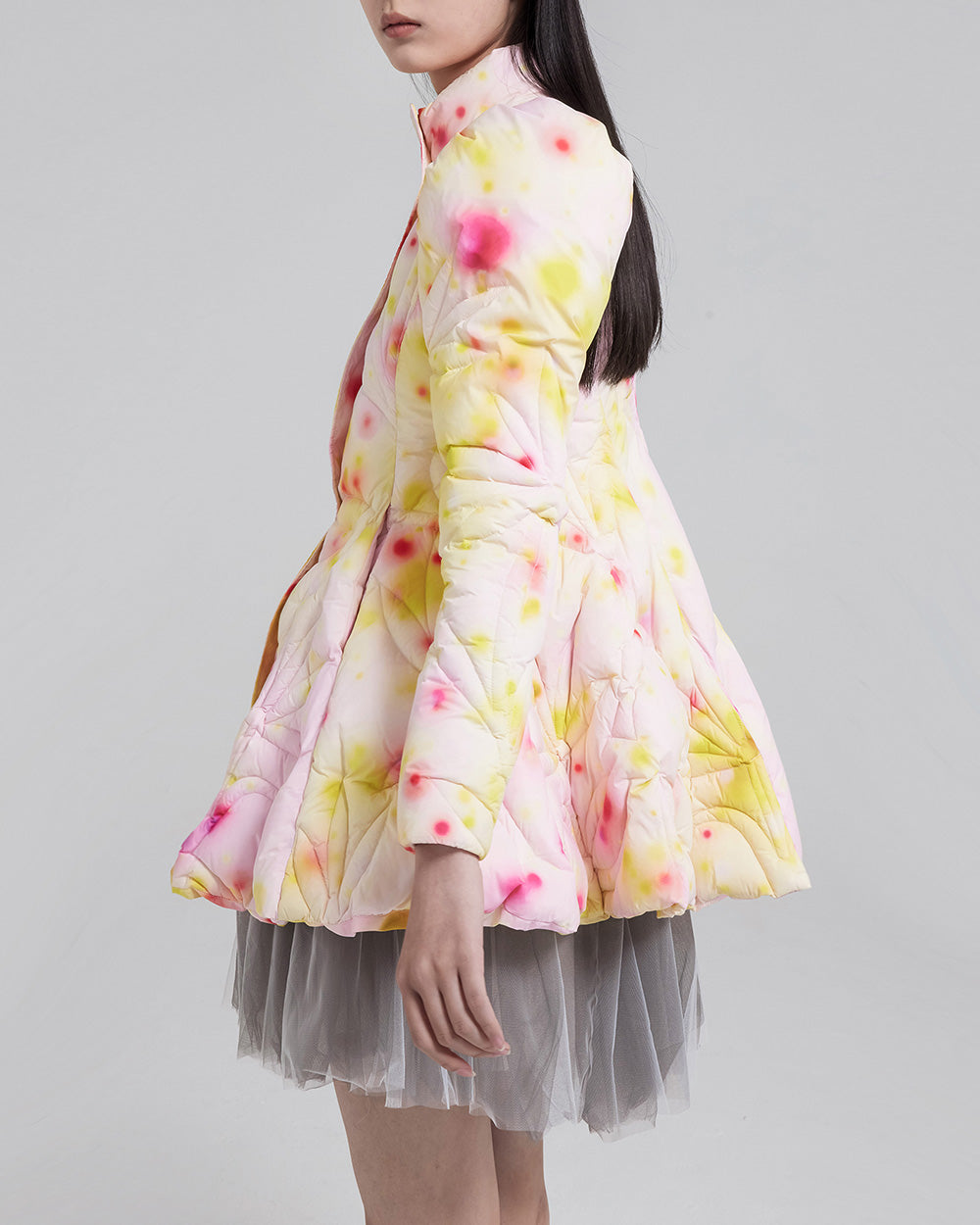 WOMEN GIRL PINK LONG SLEEVE STYLE PRINTED SLIM FIT AND FLARE PUFFER JACKET 