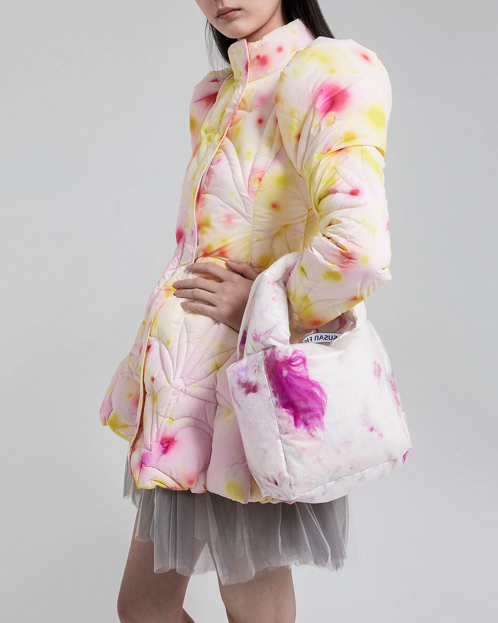 WOMEN GIRL PINK LONG SLEEVE STYLE PRINTED SLIM FIT AND FLARE PUFFER JACKET 