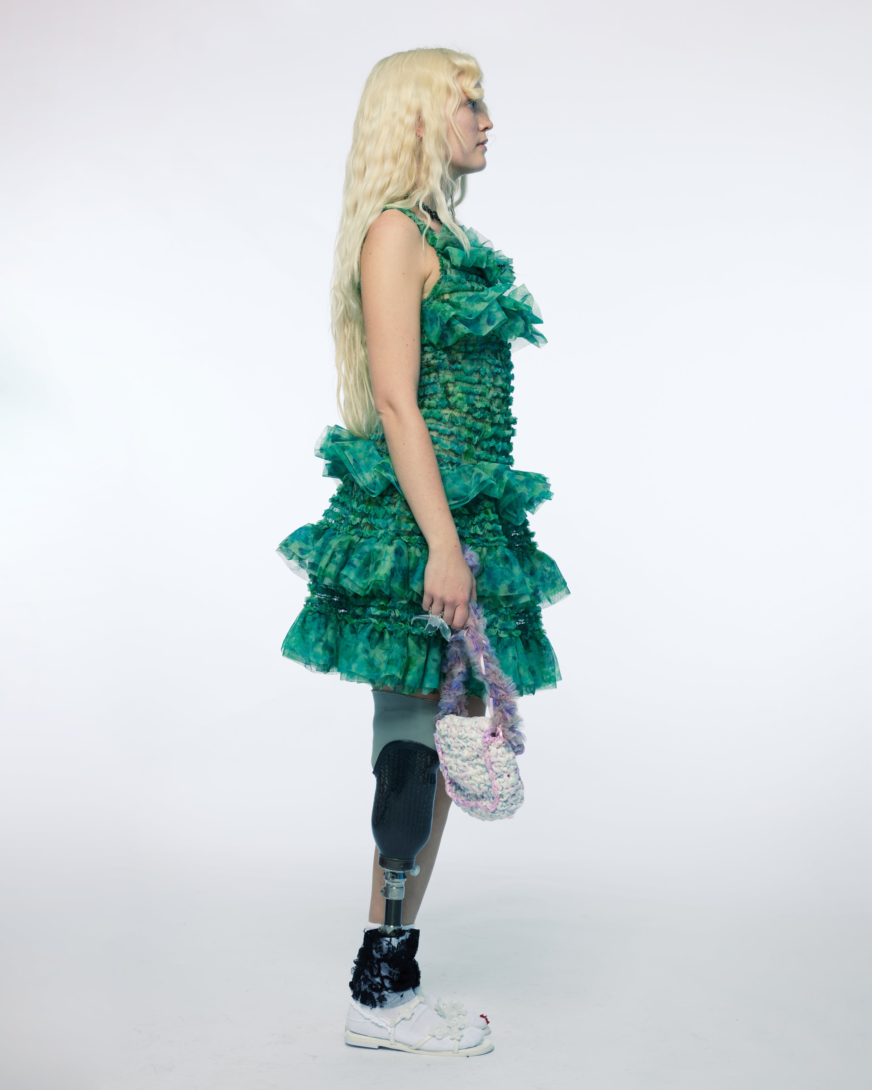 GREEN WOMEN PRINTED STRAPPY SMOCKED RUFFLE DRESS EVENING DRESSES