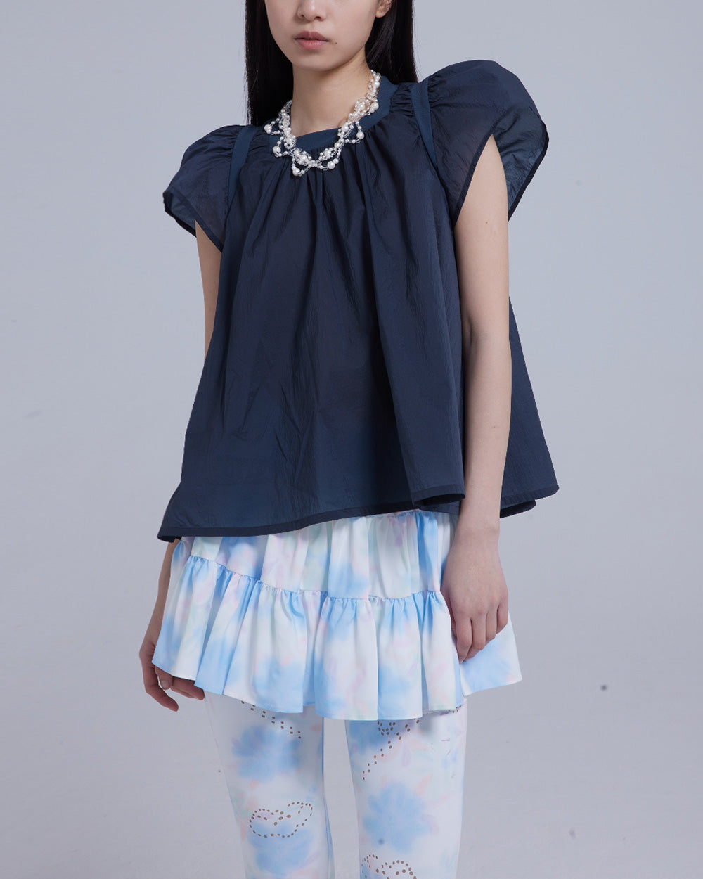 WOMEN GIRL BLACK STYLE PUFF SLEEVE SQUARE NECKLINE TOP
